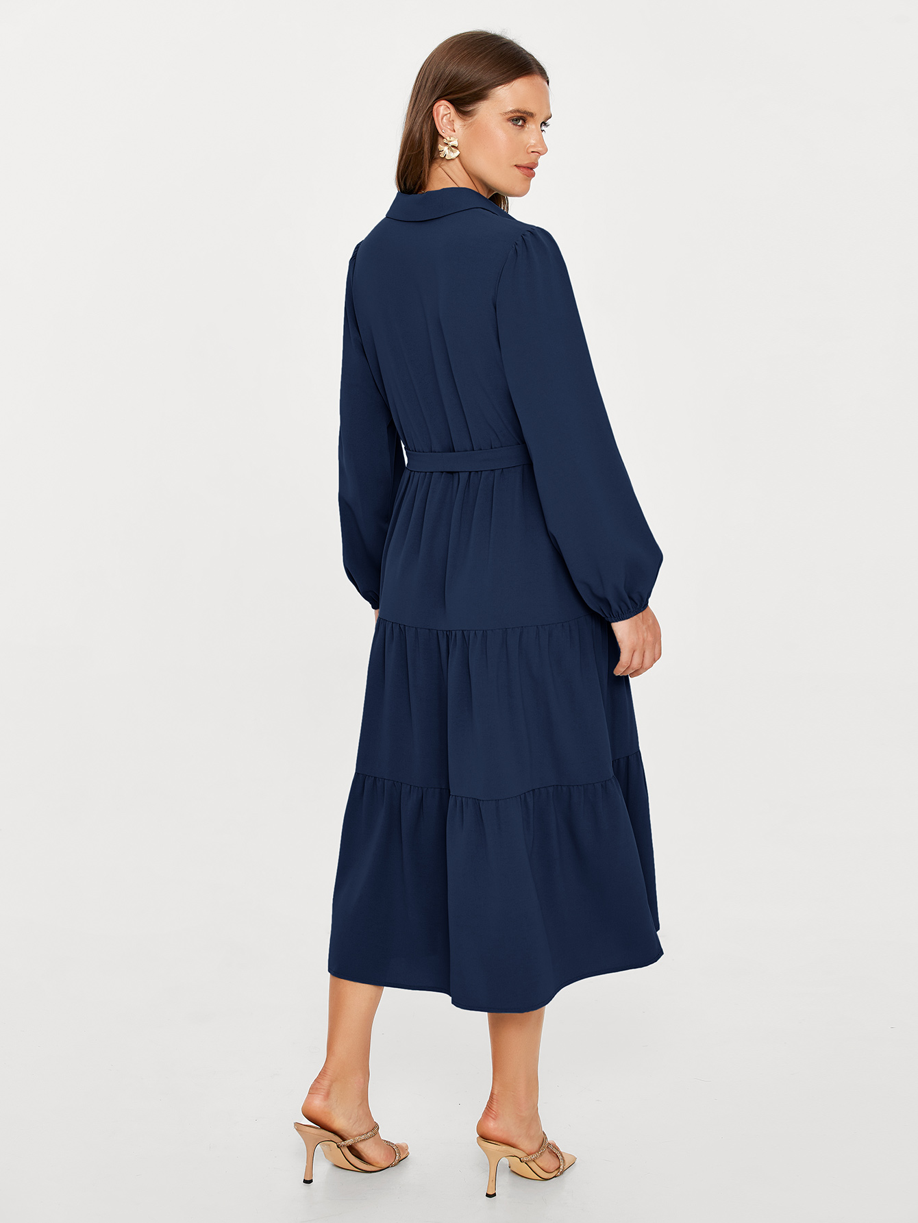 Button Up Lantern Sleeve Flowy Maxi Dress