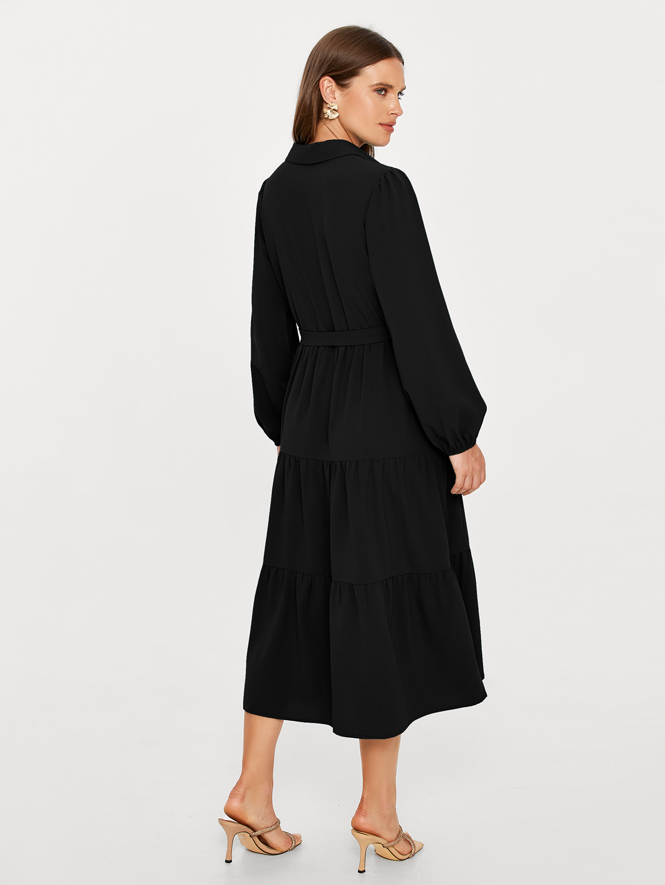 Button Up Lantern Sleeve Flowy Maxi Dress