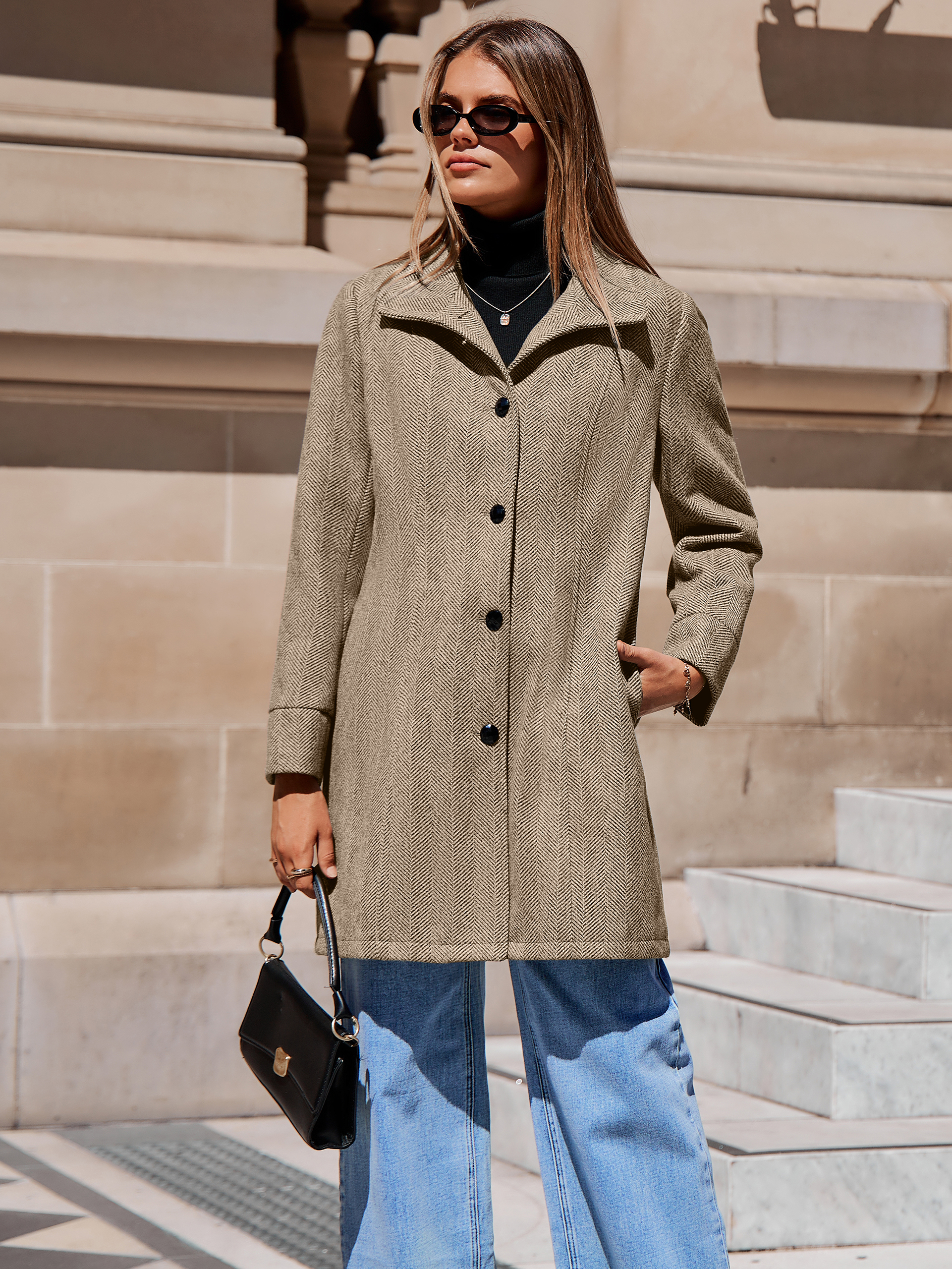Elegant Single Breasted Wool Blend Overcoat