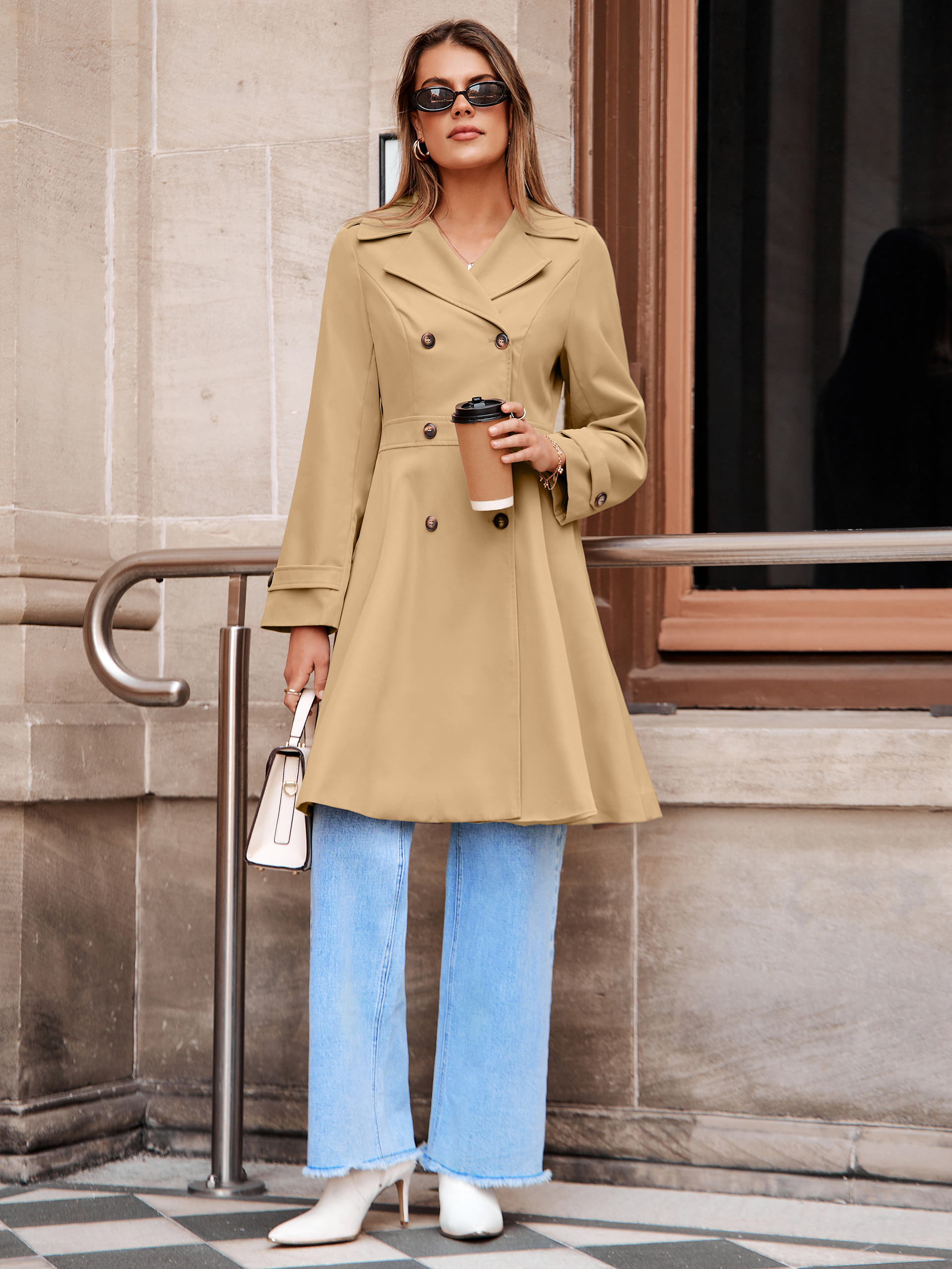 Double Breasted Ruffle Lapel Long Trench Coat