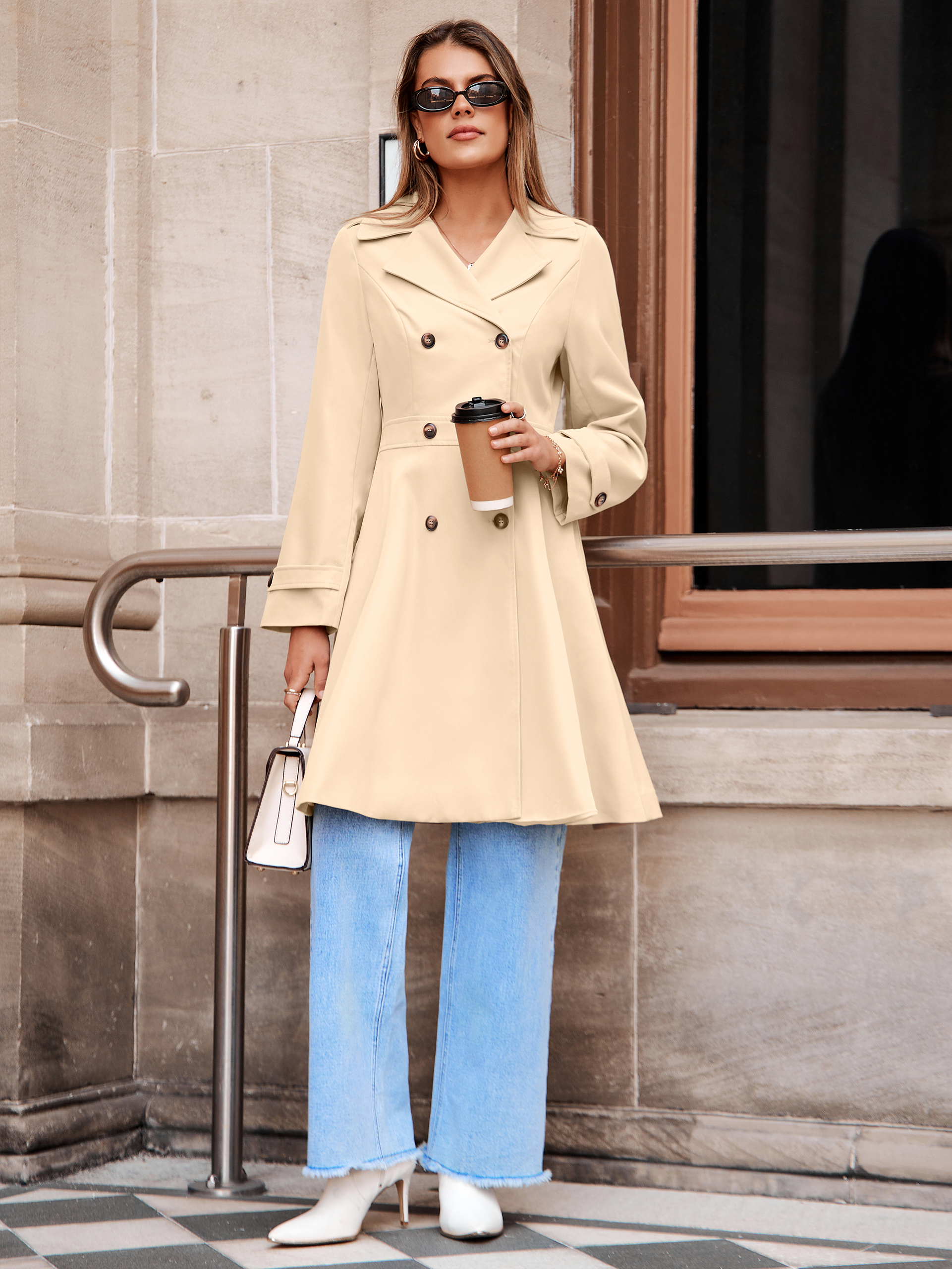 Double Breasted Ruffle Lapel Long Trench Coat