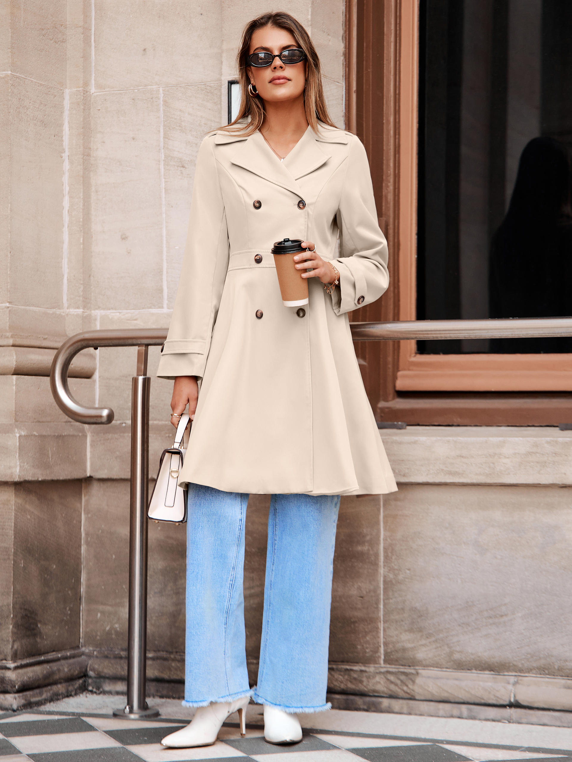 Double Breasted Ruffle Lapel Long Trench Coat