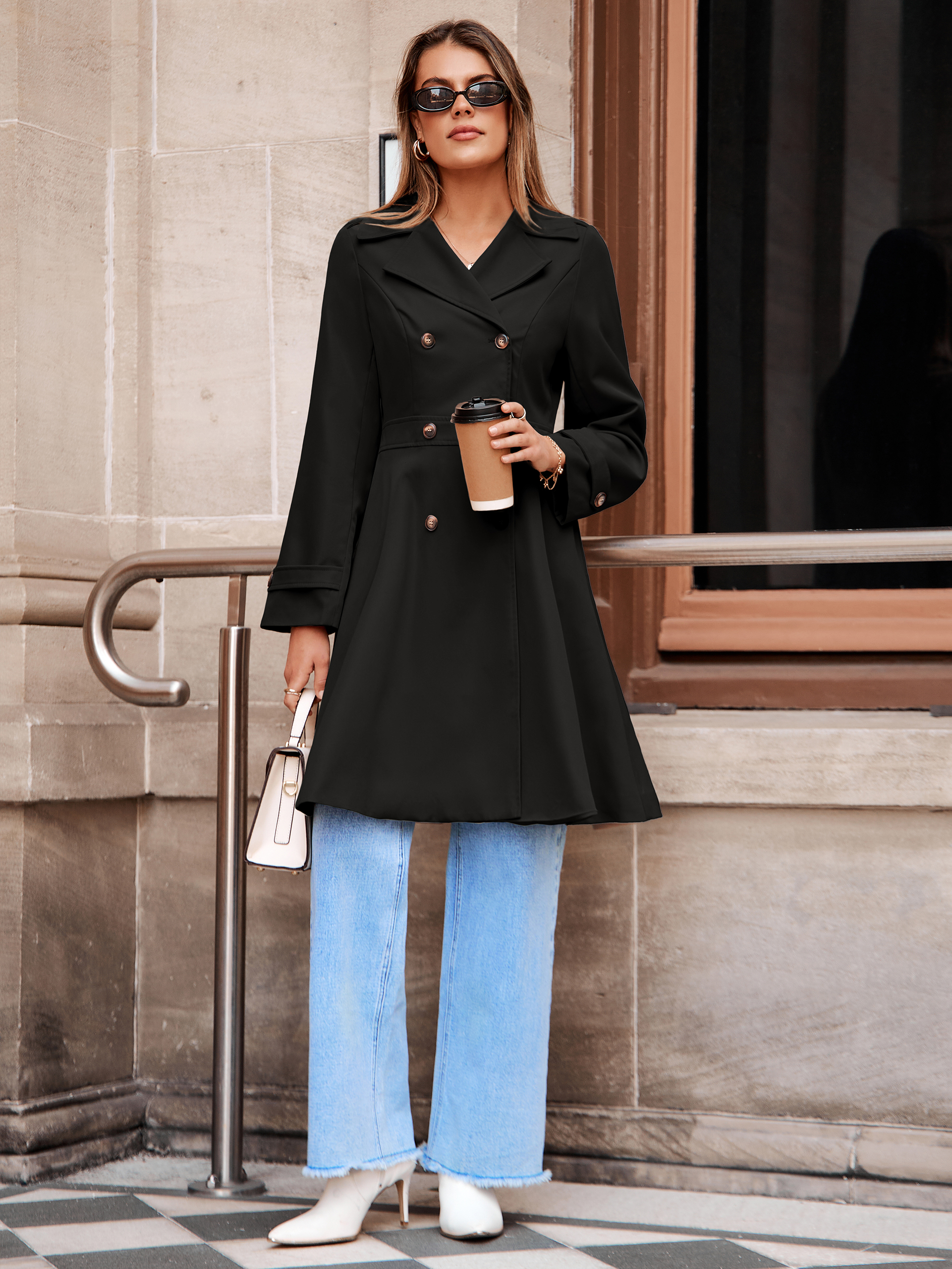 Double Breasted Ruffle Lapel Long Trench Coat