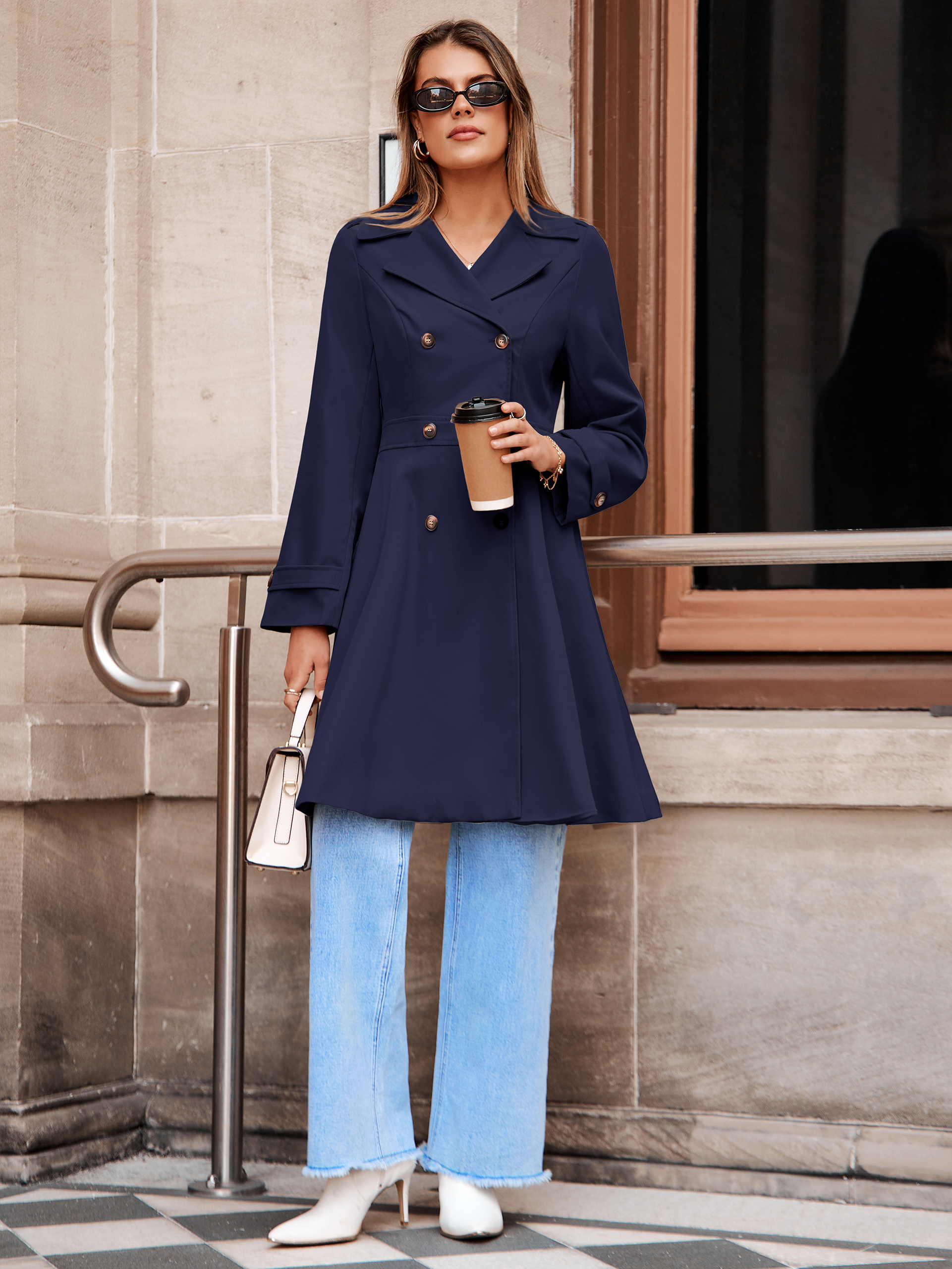 Double Breasted Ruffle Lapel Long Trench Coat