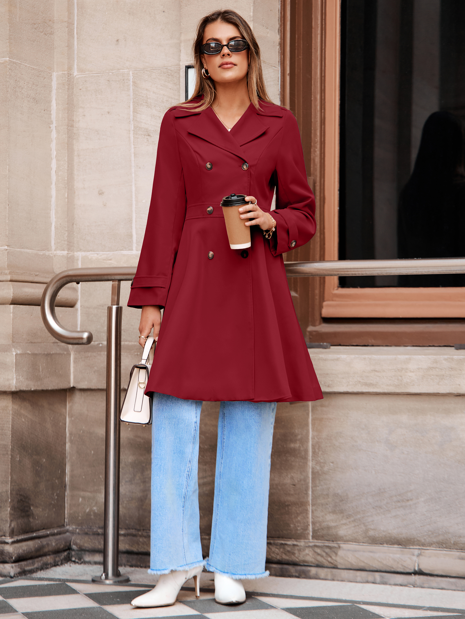 Double Breasted Ruffle Lapel Long Trench Coat