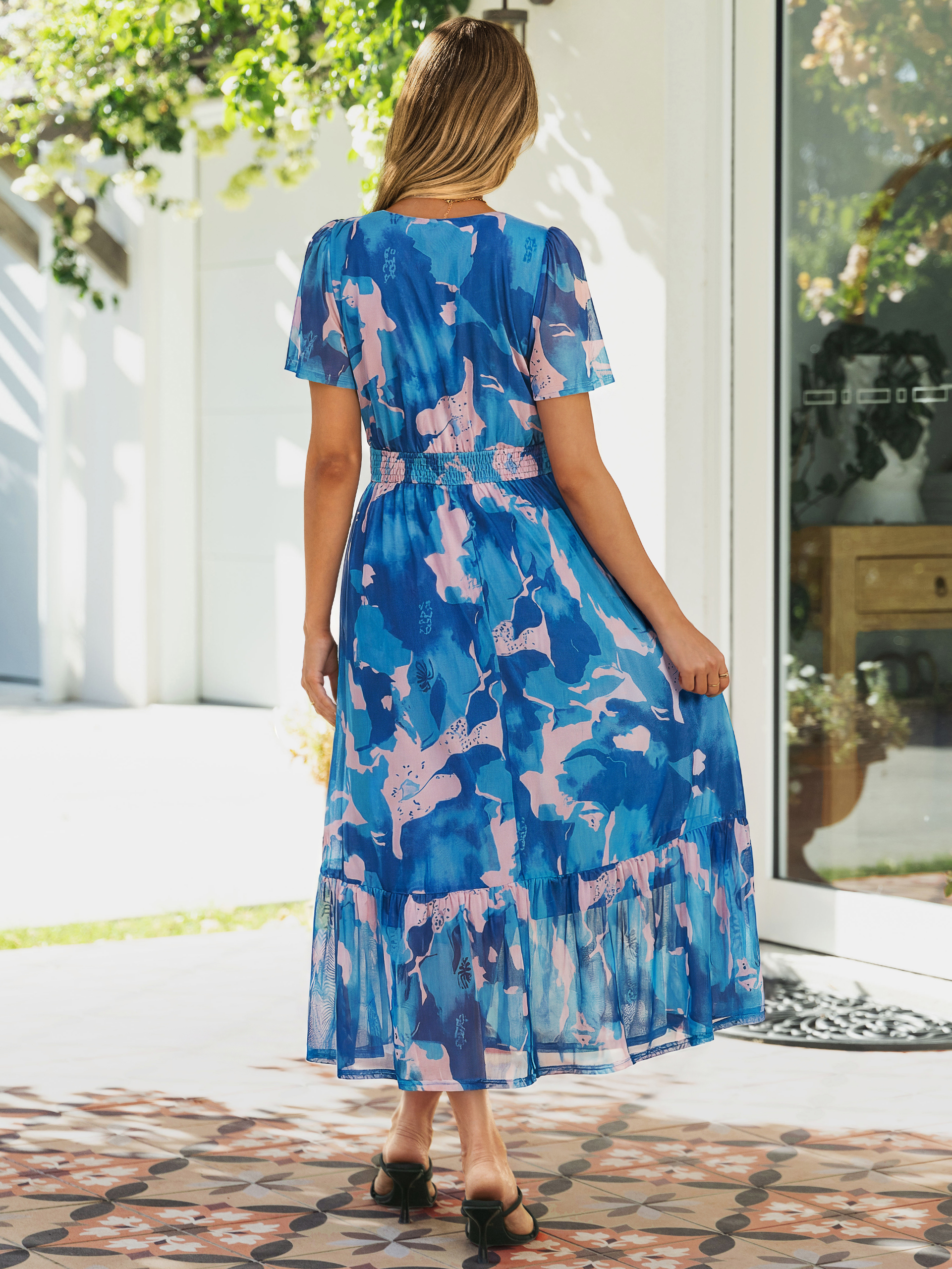 Floral V-Neck Wedding Guest Maxi Dress