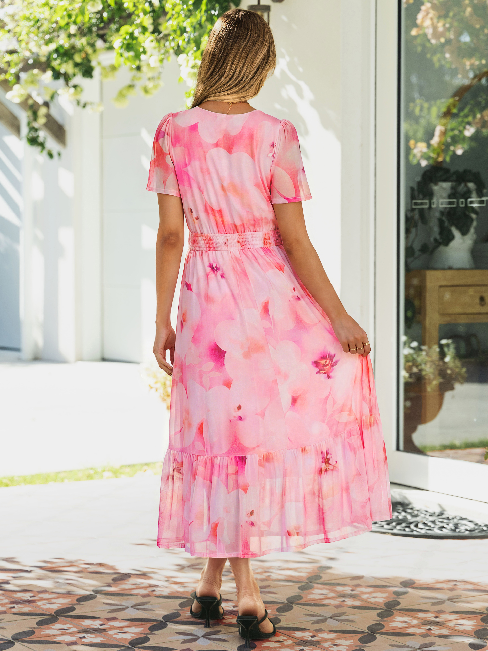 Floral V-Neck Wedding Guest Maxi Dress