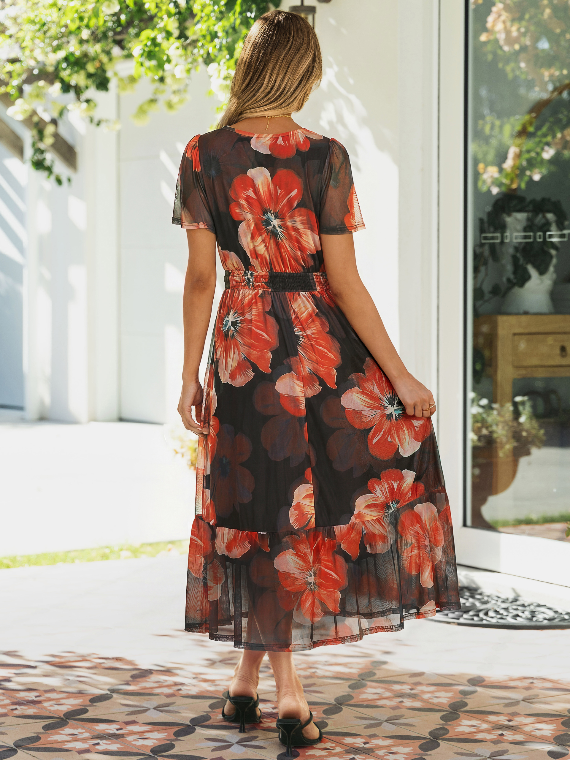 Floral V-Neck Wedding Guest Maxi Dress