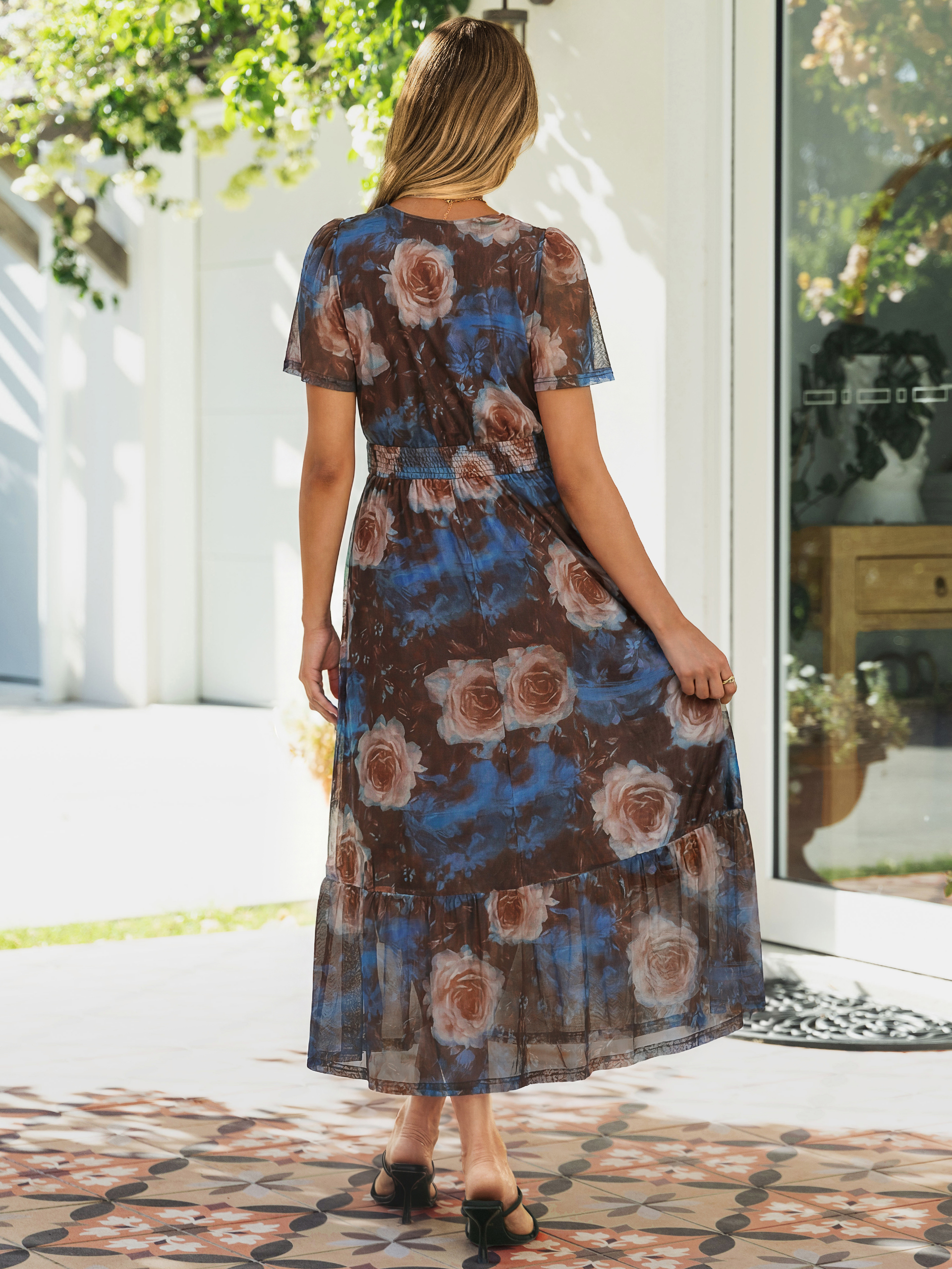 Floral V-Neck Wedding Guest Maxi Dress
