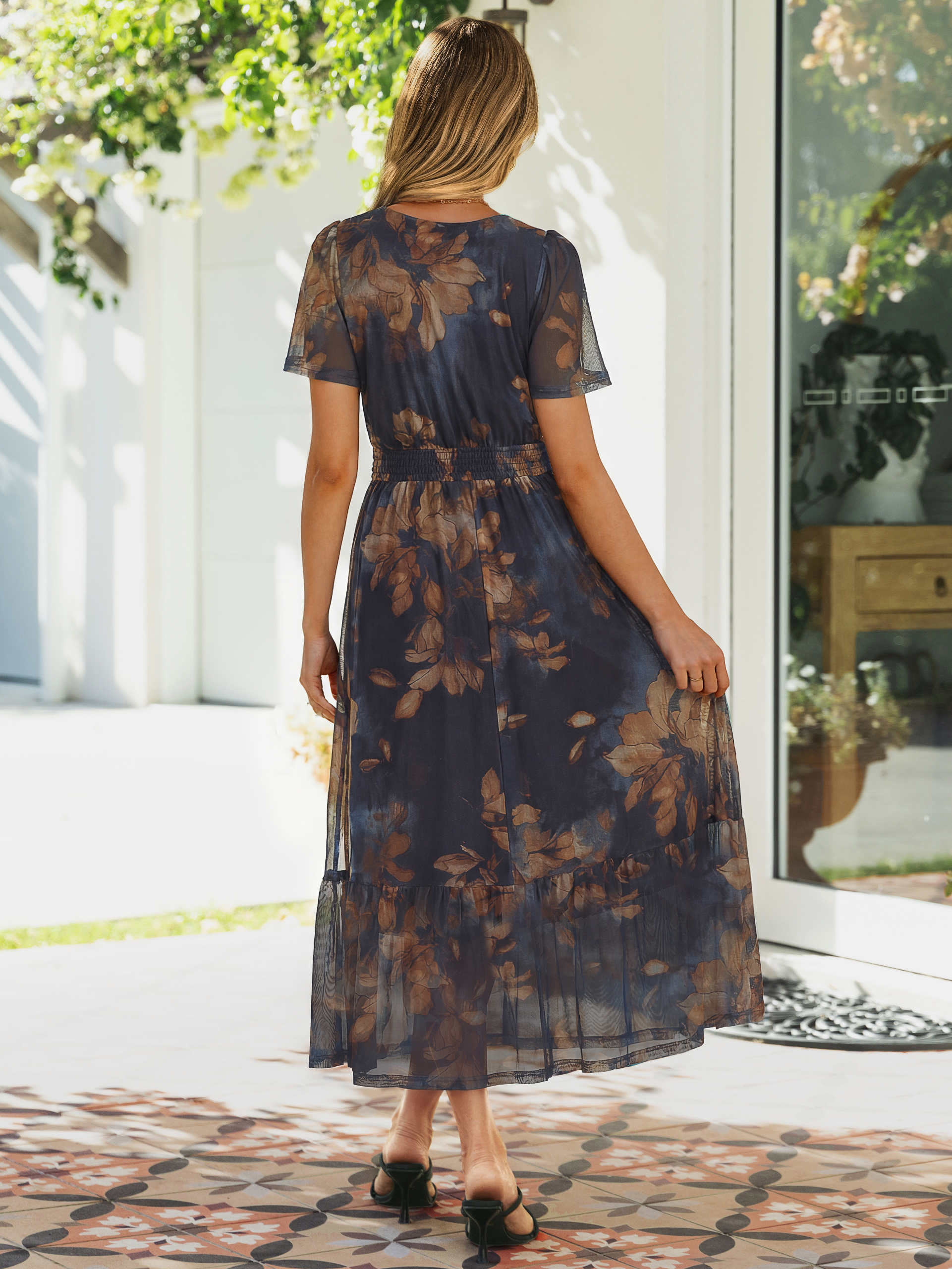 Floral V-Neck Wedding Guest Maxi Dress