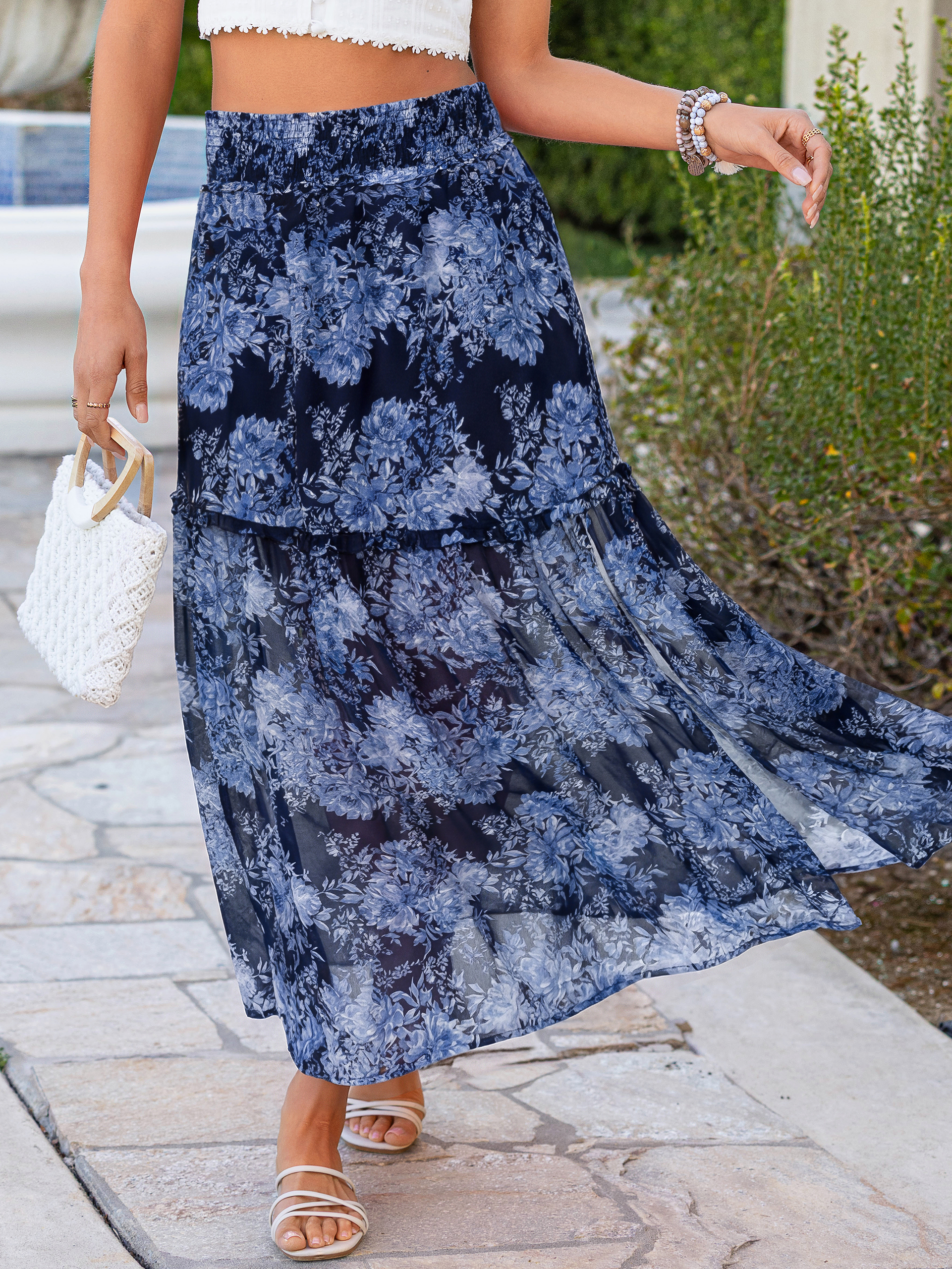 Floral Chiffon High Waist Maxi Skirt