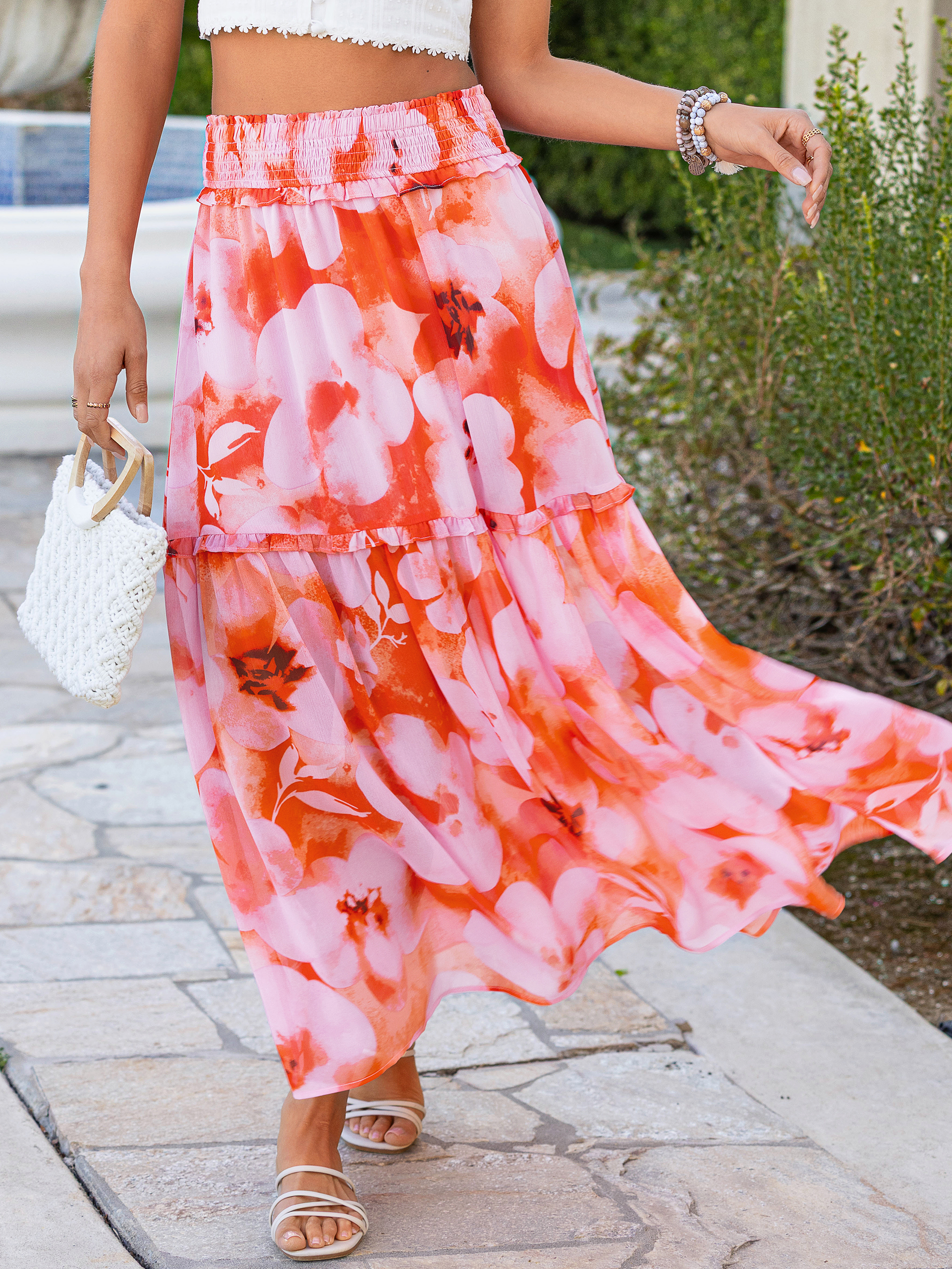 Floral Chiffon High Waist Maxi Skirt