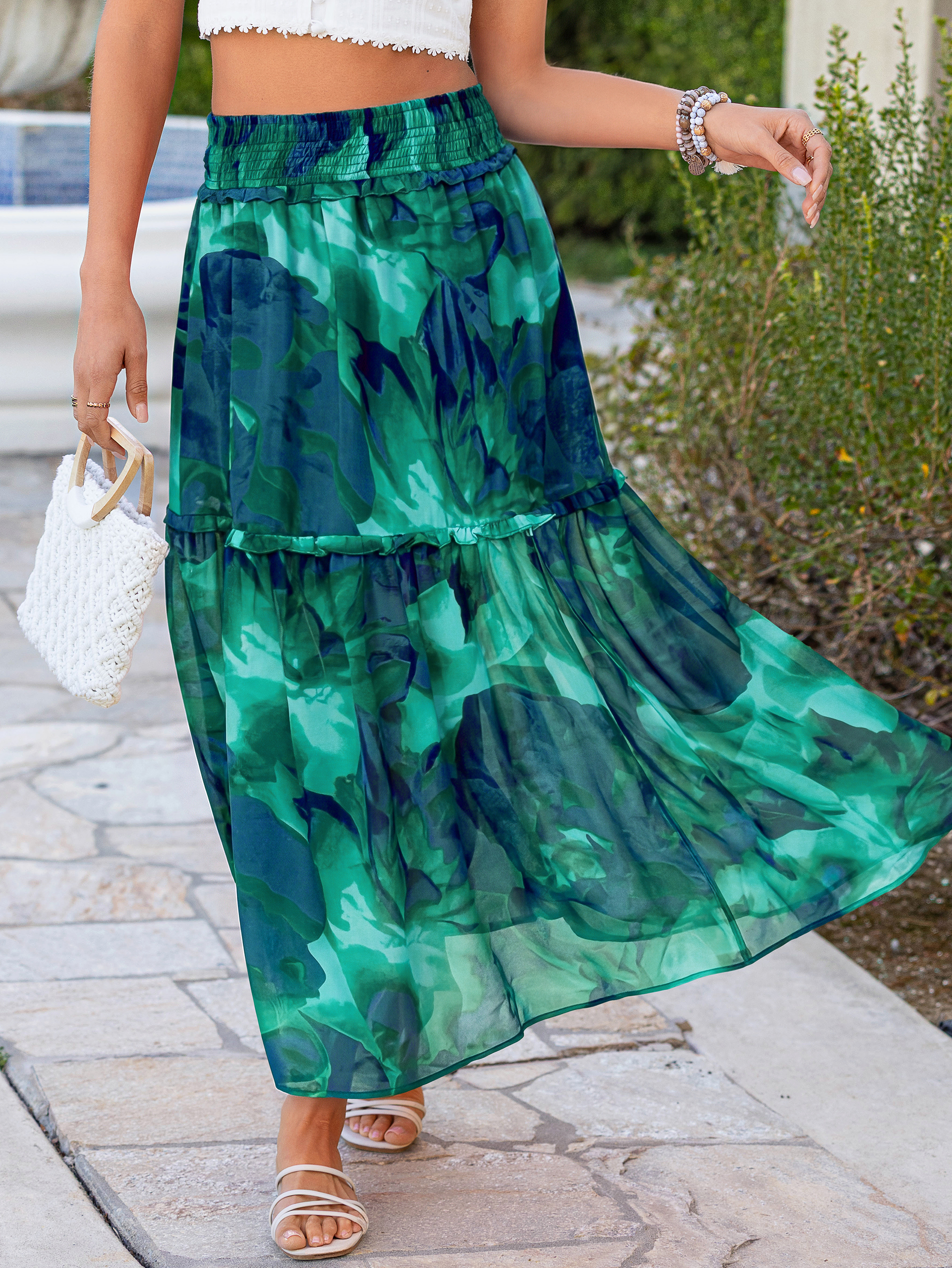 Floral Chiffon High Waist Maxi Skirt