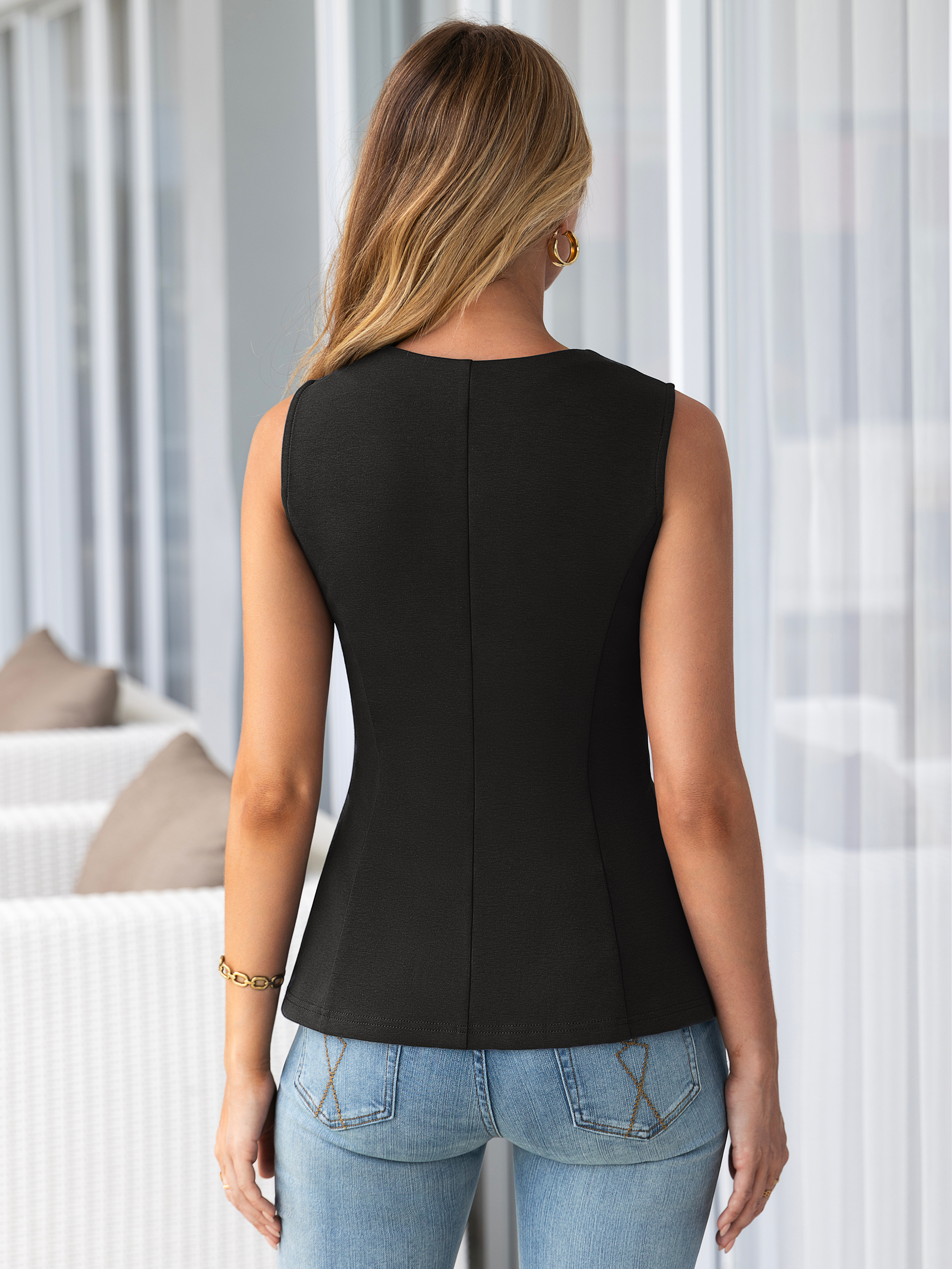Sleeveless Zip Front Peplum Top with Fit and Flare Hem