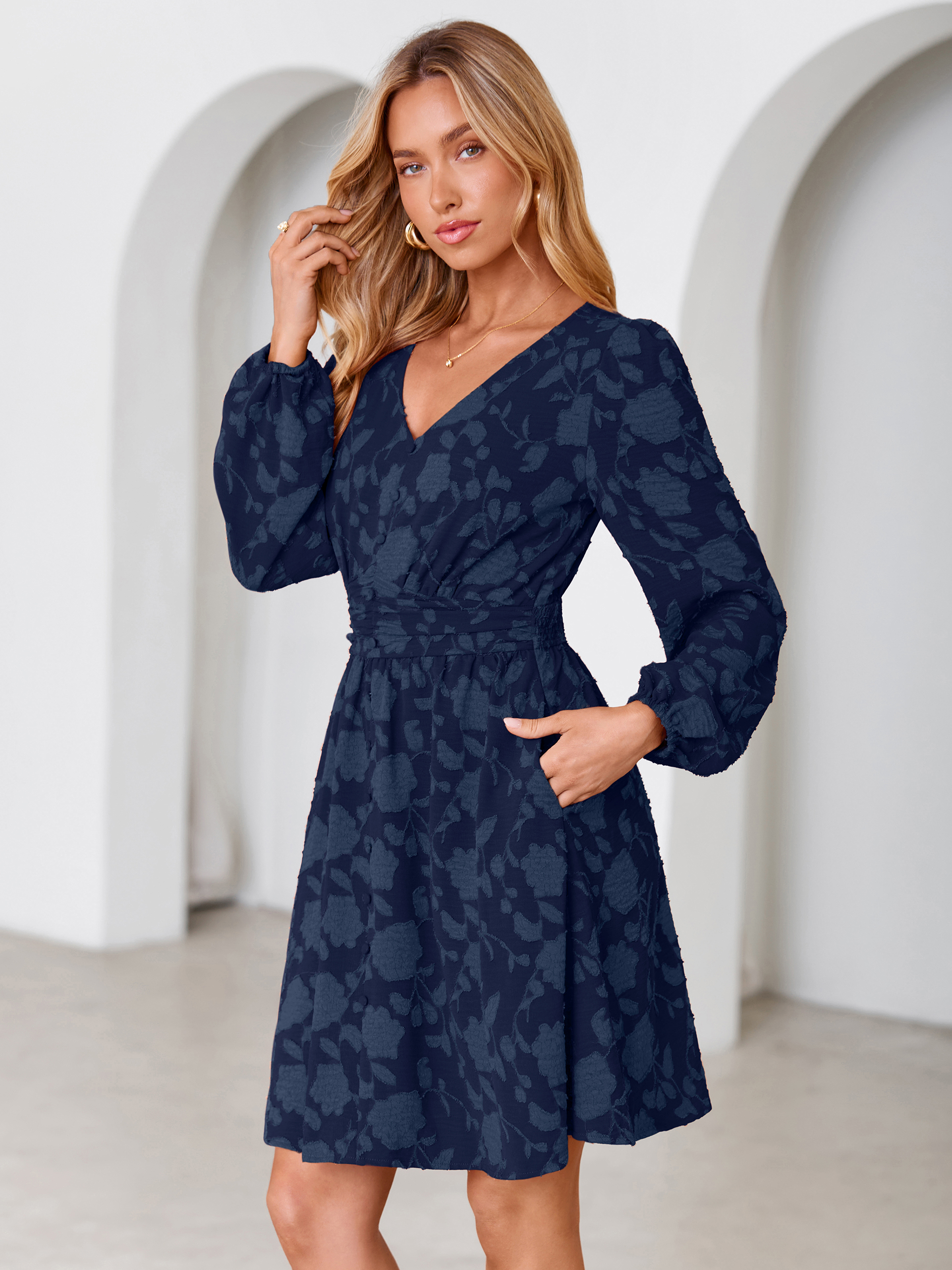 Floral Burnout Puff Sleeve Smocked Mini Dress