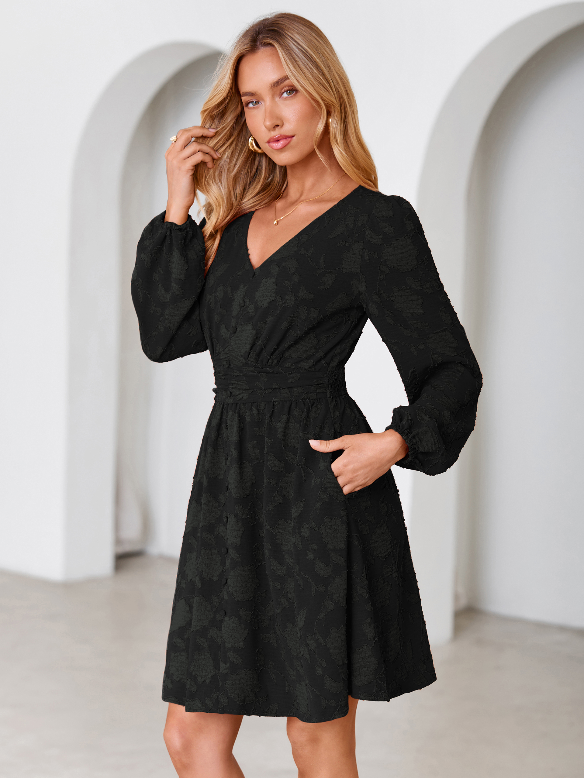 Floral Burnout Puff Sleeve Smocked Mini Dress