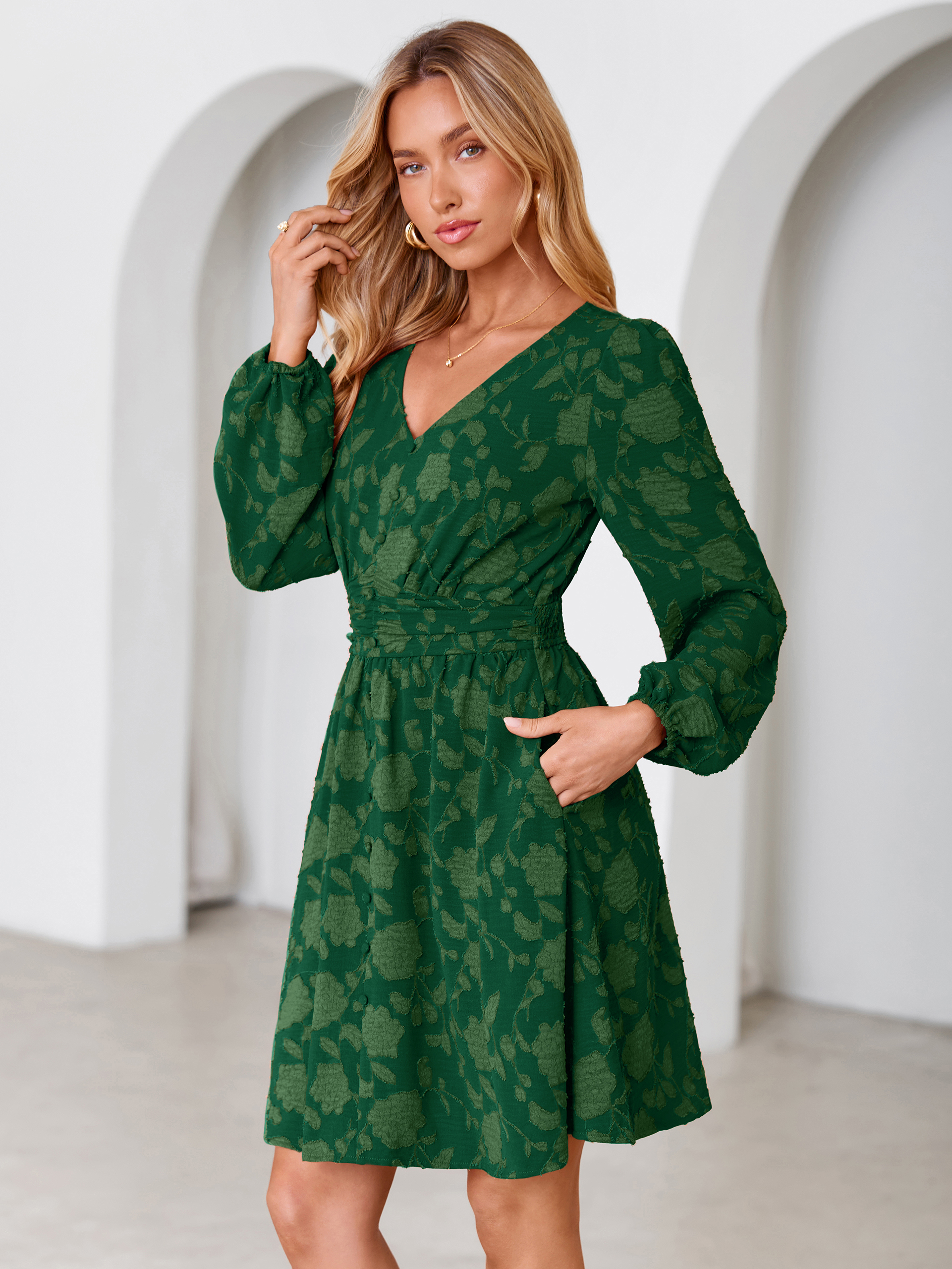 Floral Burnout Puff Sleeve Smocked Mini Dress