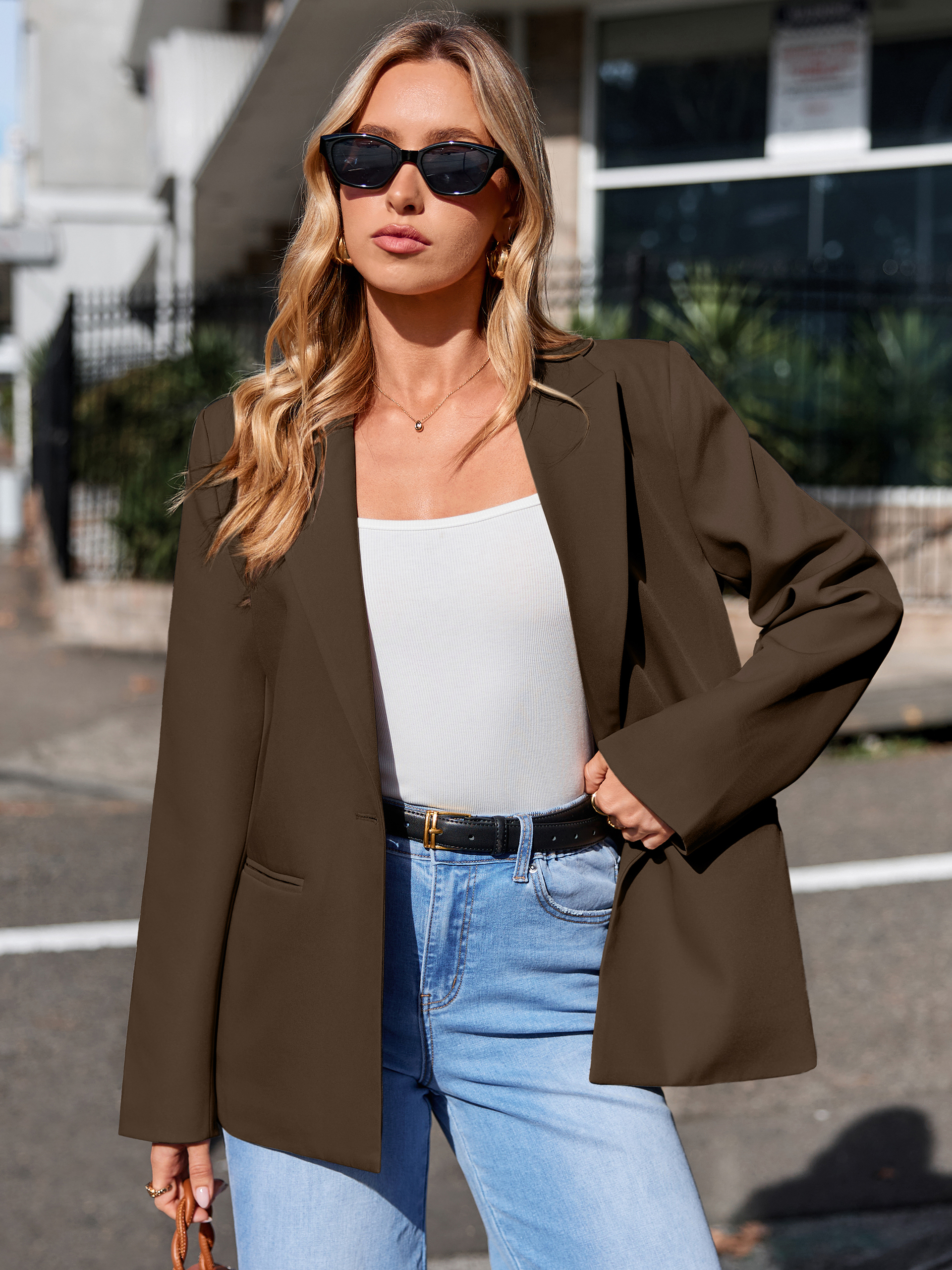 Single Button Notch Lapel Tailored Work Blazer