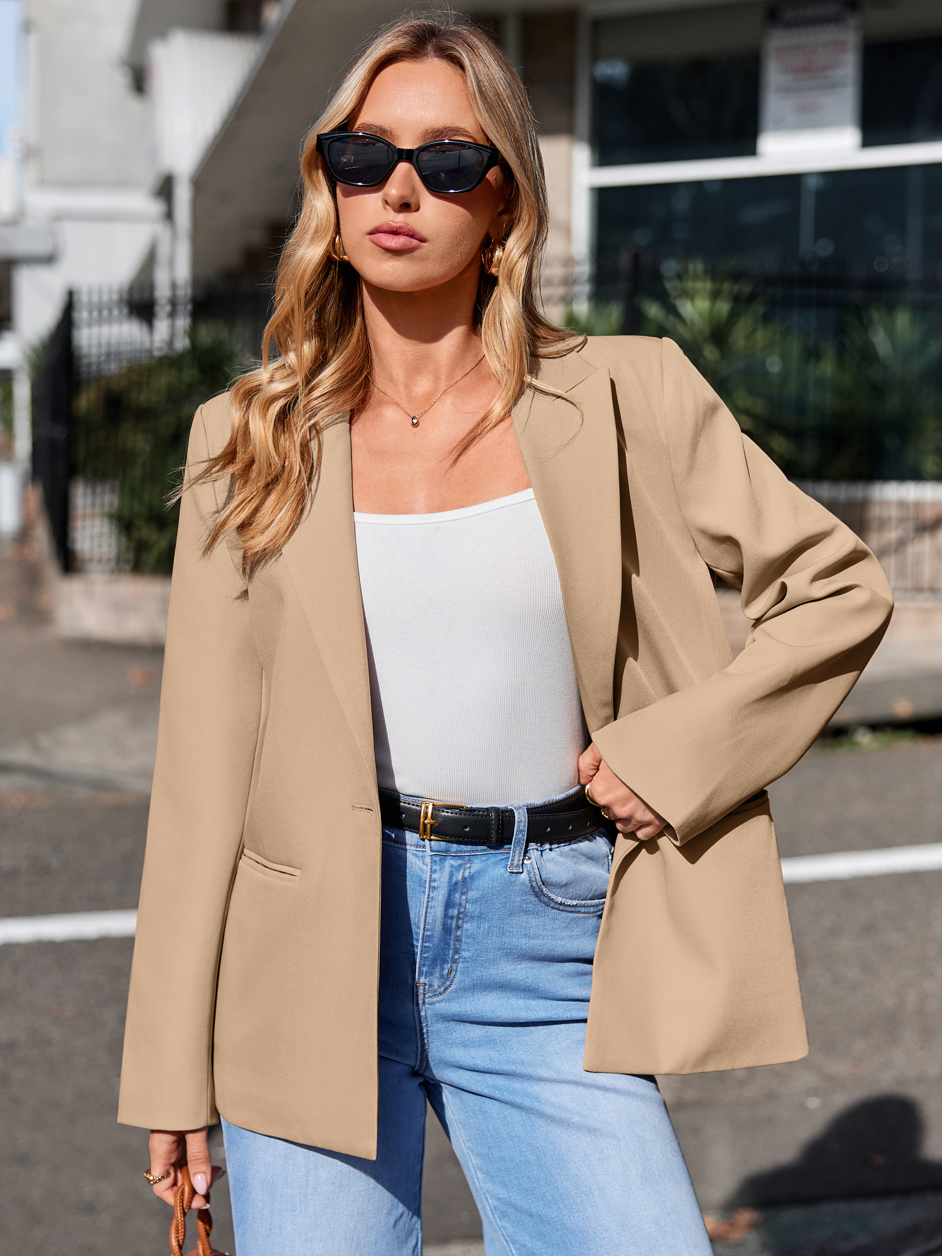 Single Button Notch Lapel Tailored Work Blazer