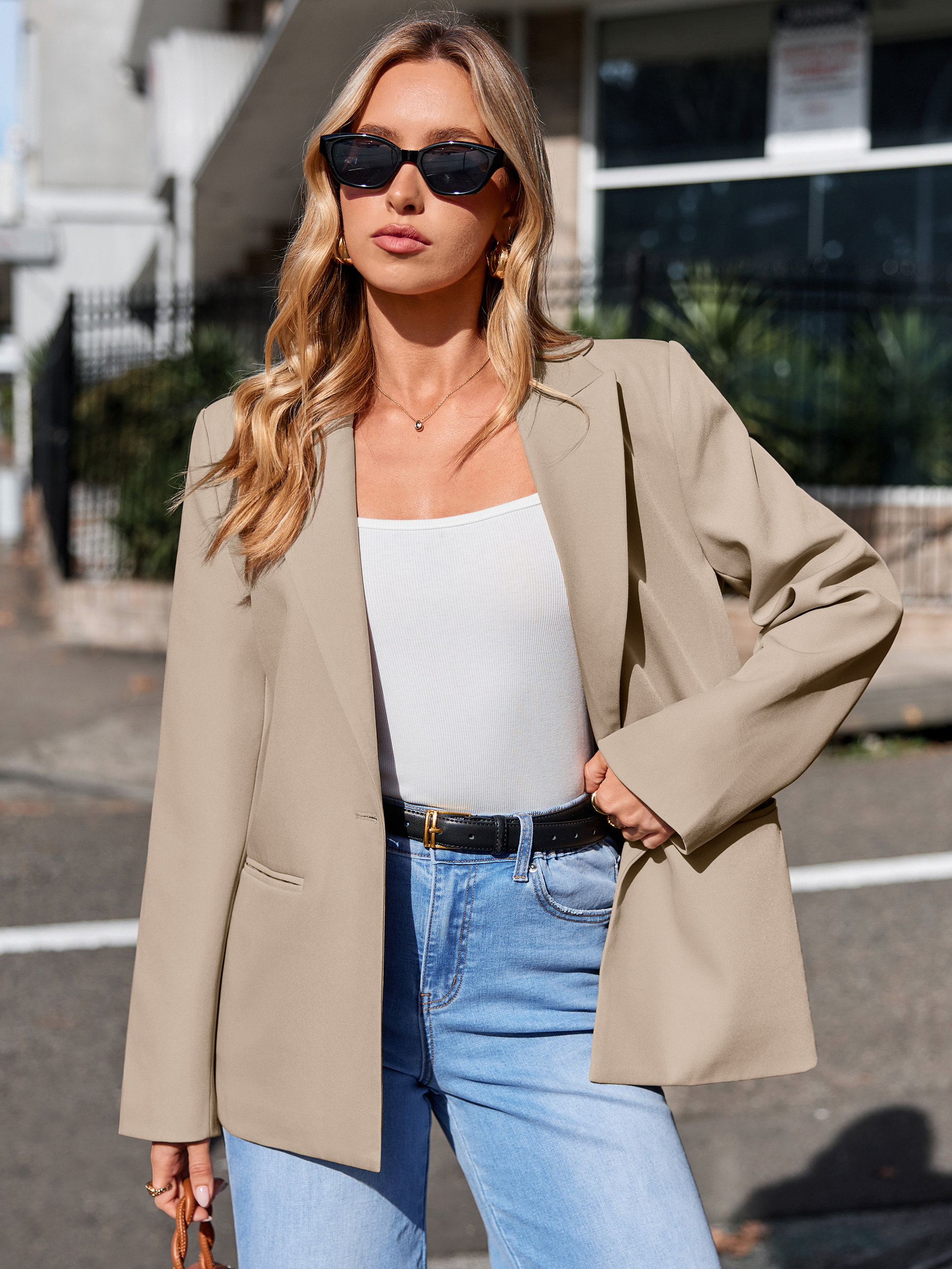 Single Button Notch Lapel Tailored Work Blazer