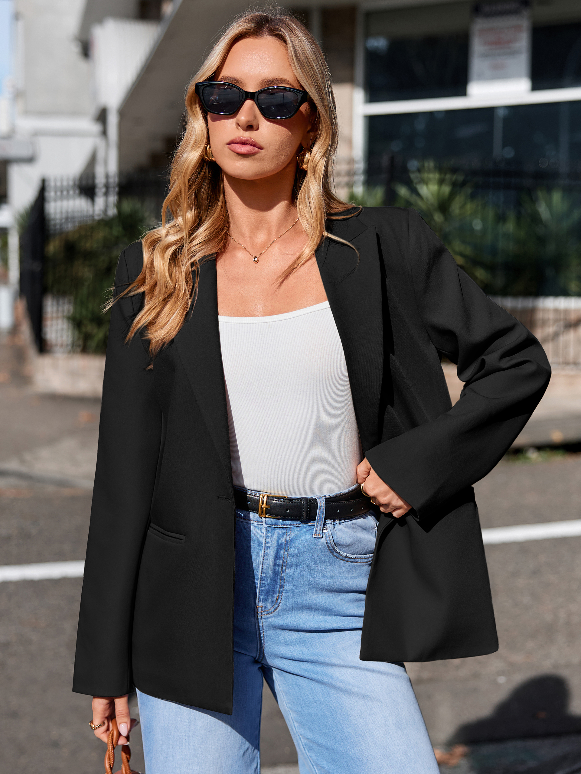 Single Button Notch Lapel Tailored Work Blazer