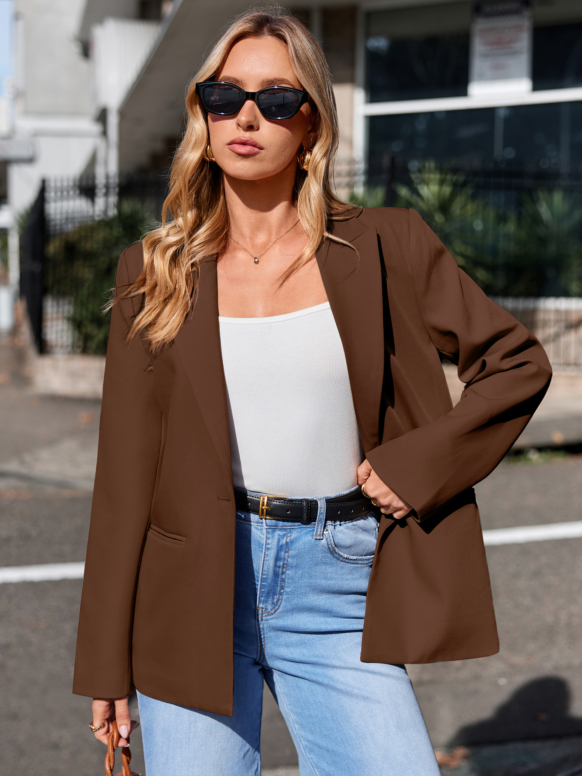 Single Button Notch Lapel Tailored Work Blazer