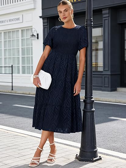 Puff Sleeve A Line Tiered Chiffon Maxi Dress