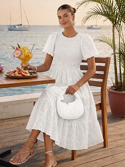 Puff Sleeve A Line Tiered Chiffon Maxi Dress