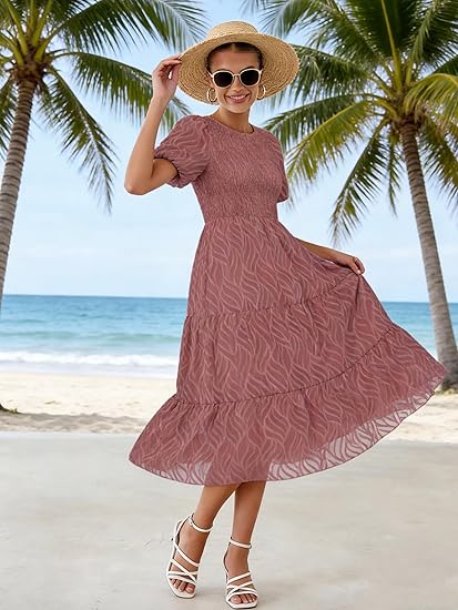 Puff Sleeve A Line Tiered Chiffon Maxi Dress