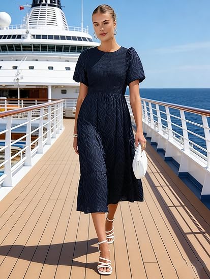 Puff Sleeve A Line Tiered Chiffon Maxi Dress