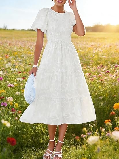 Puff Sleeve A Line Tiered Chiffon Maxi Dress