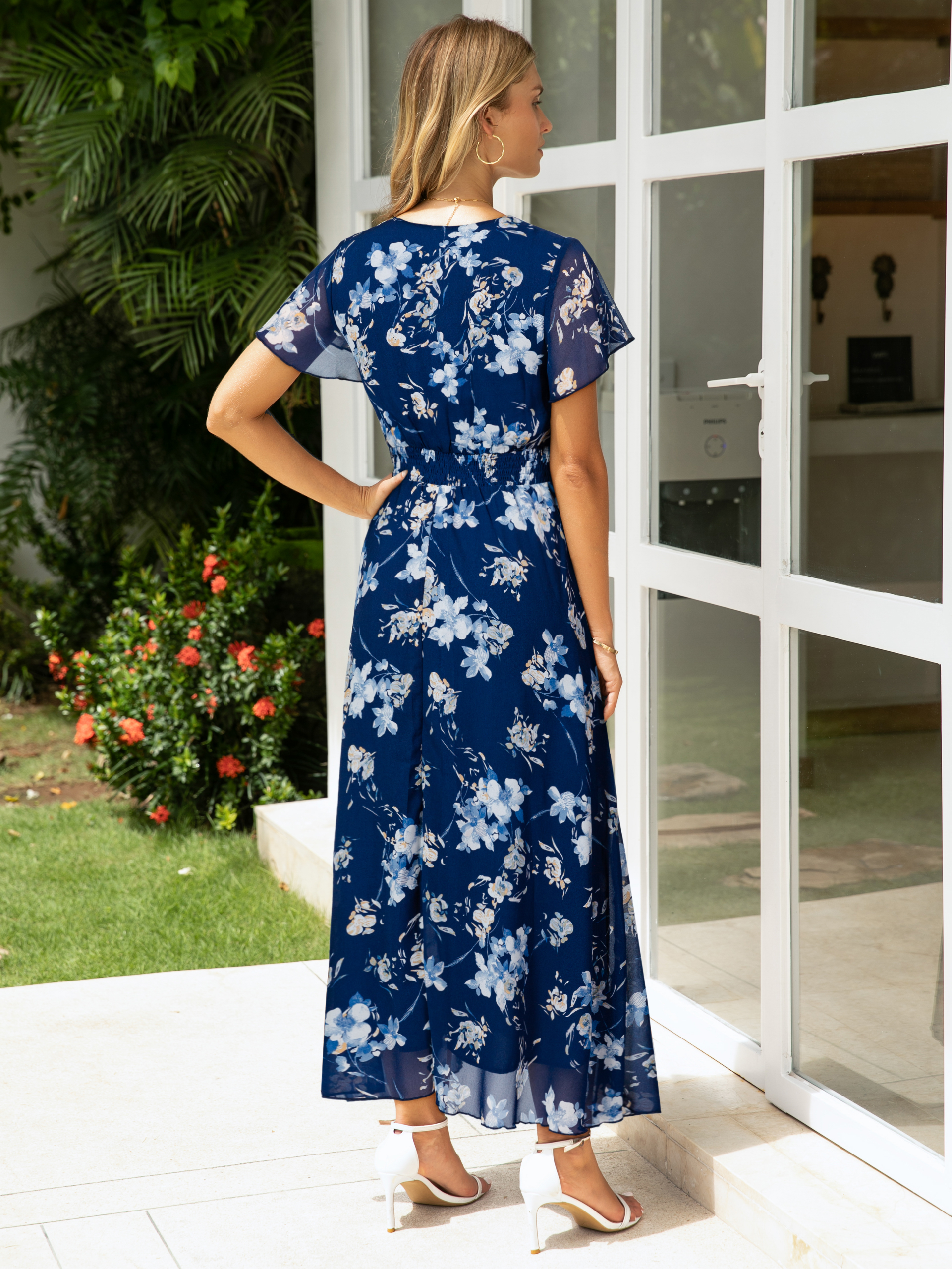 Boho Chiffon Floral Wedding Guest Maxi Dress