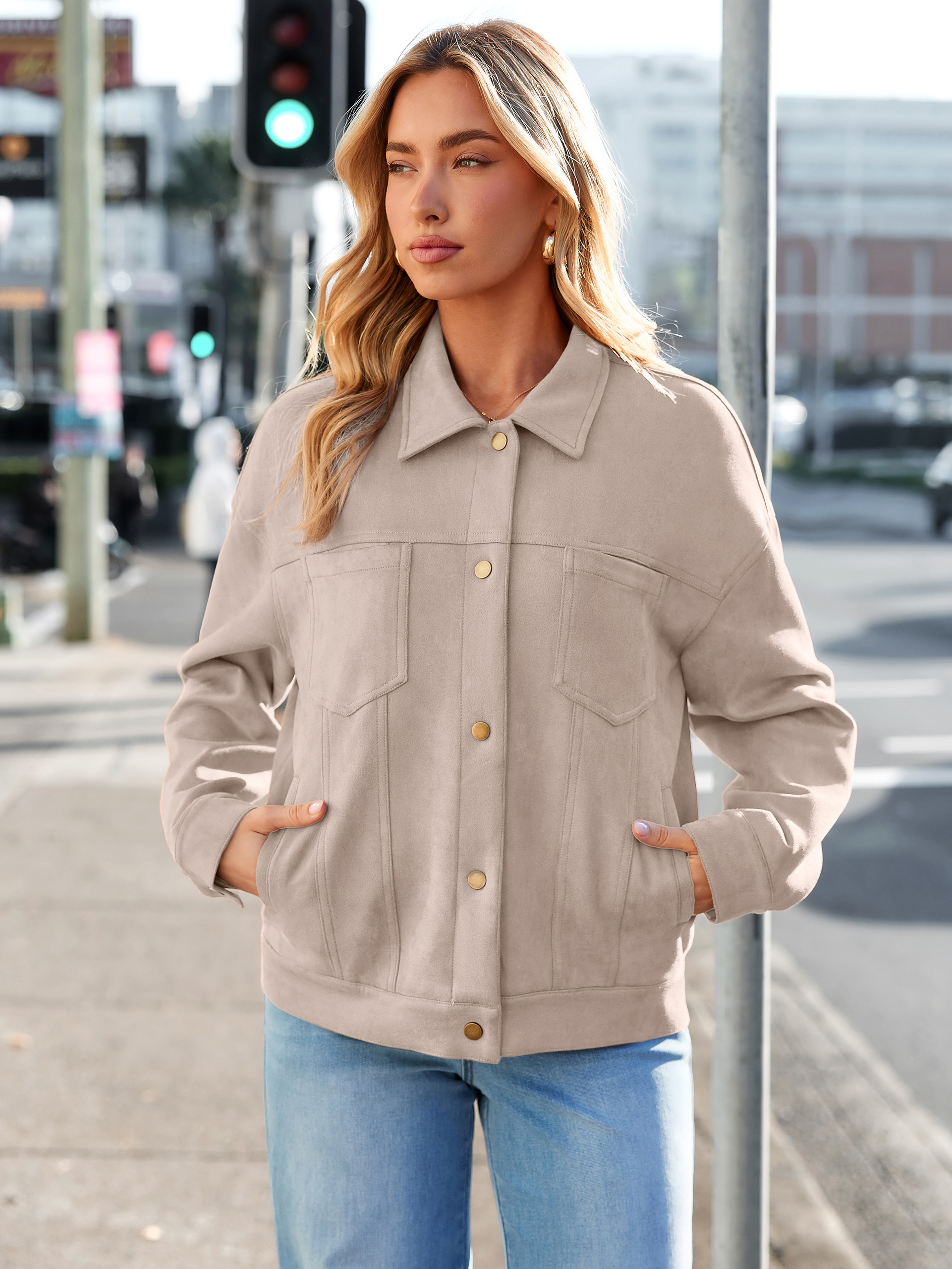 Faux Suede Button Down Cropped Jacket