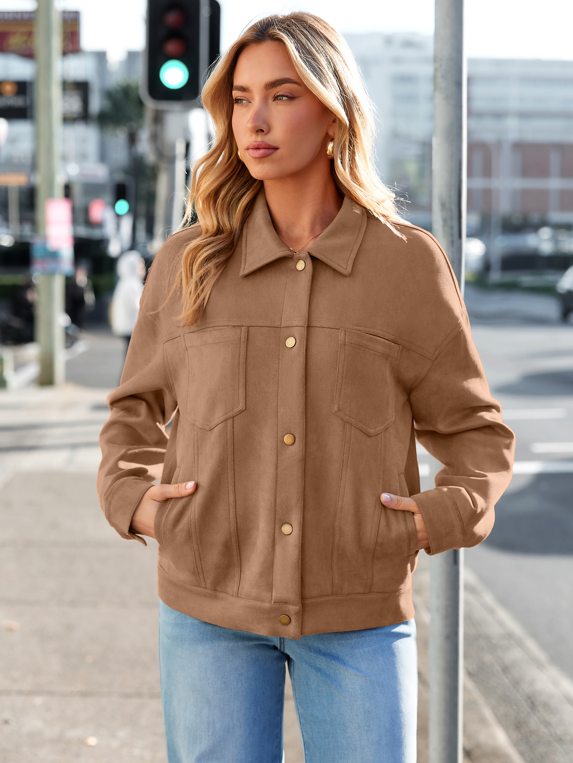 Faux Suede Button Down Cropped Jacket