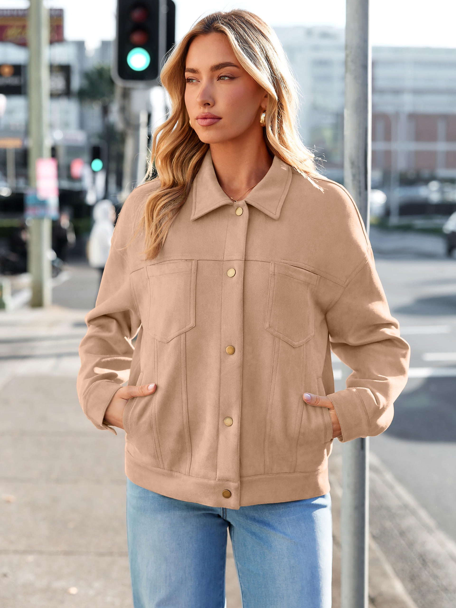 Faux Suede Button Down Cropped Jacket