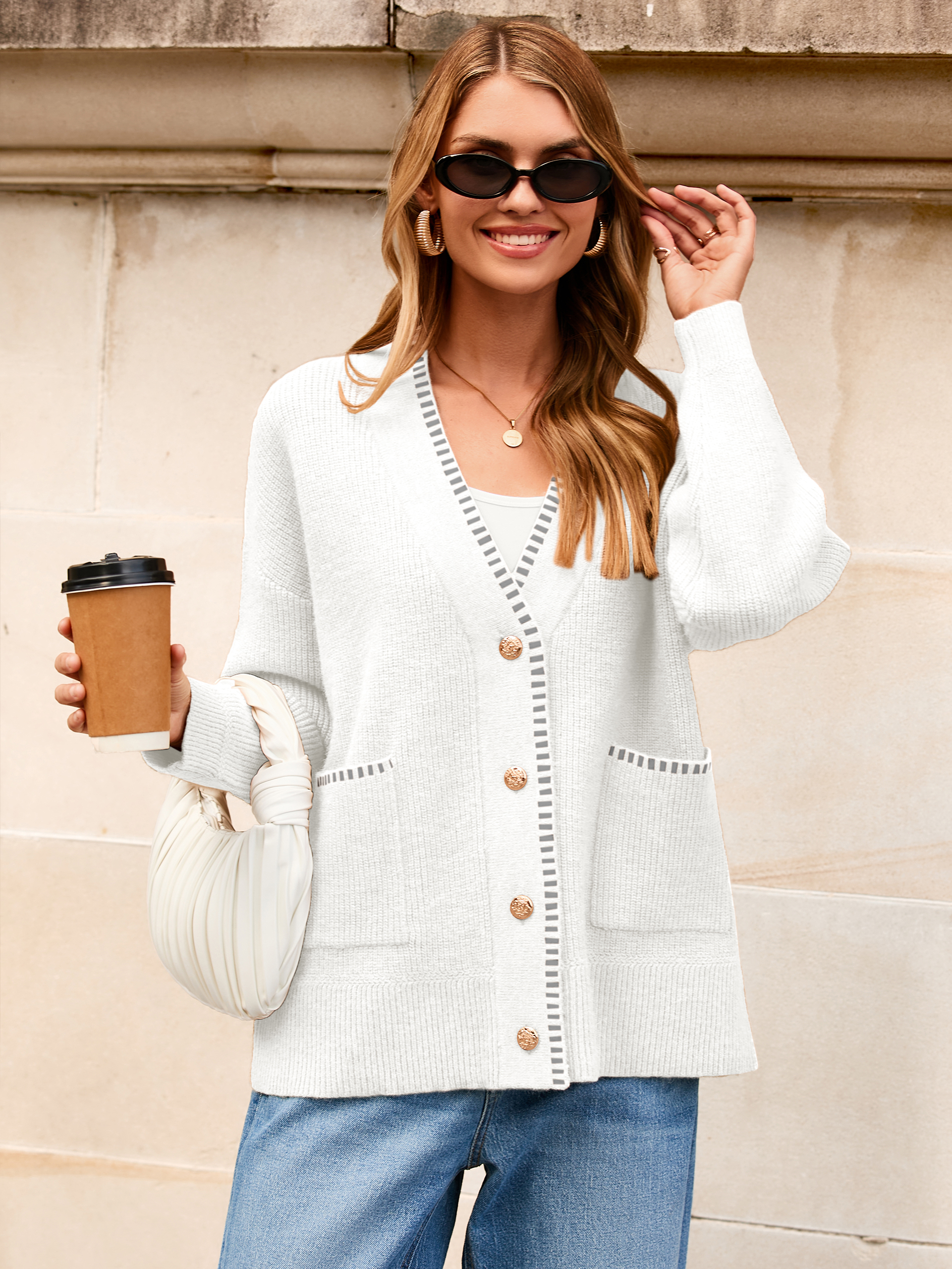 V-Neck Button Up Chunky Oversized Crochet Cardigan