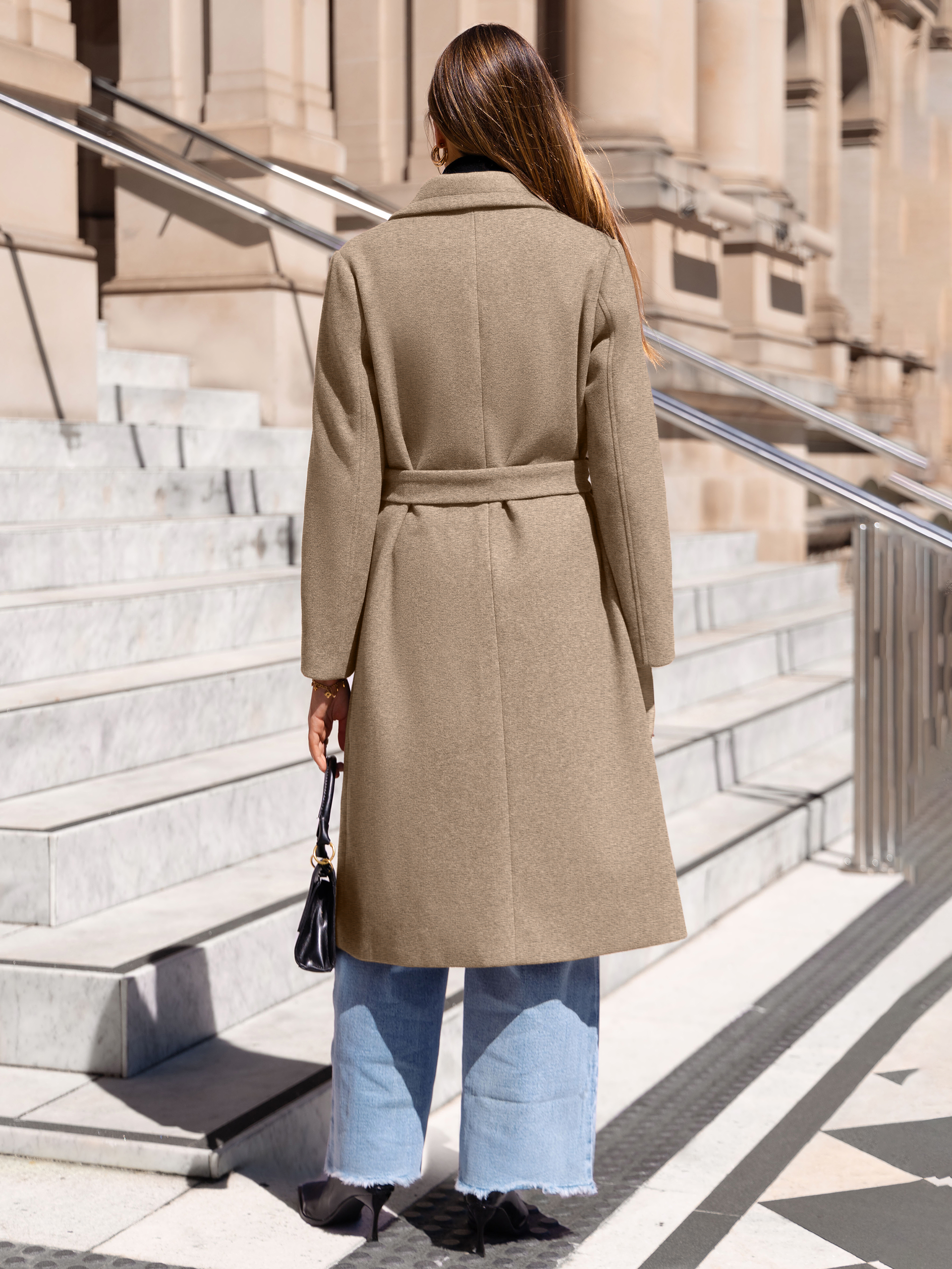 Longline Wool Blend Trench Coat with Belt
