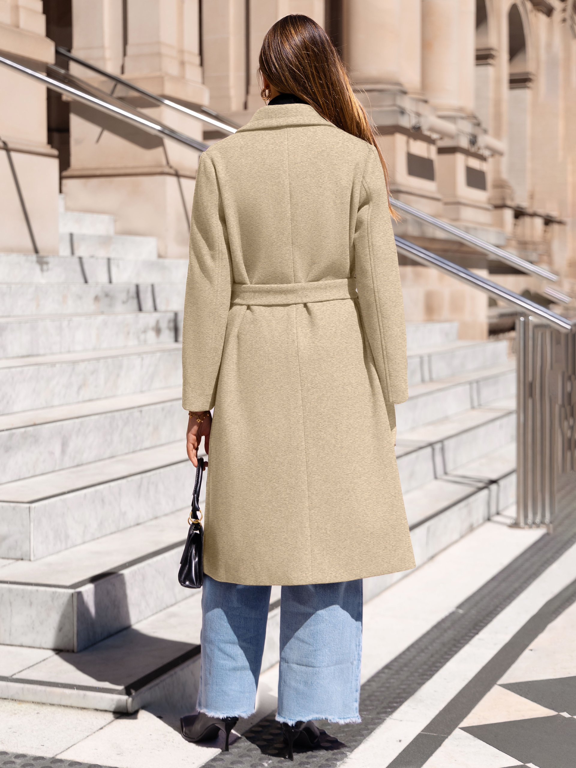 Longline Wool Blend Trench Coat with Belt