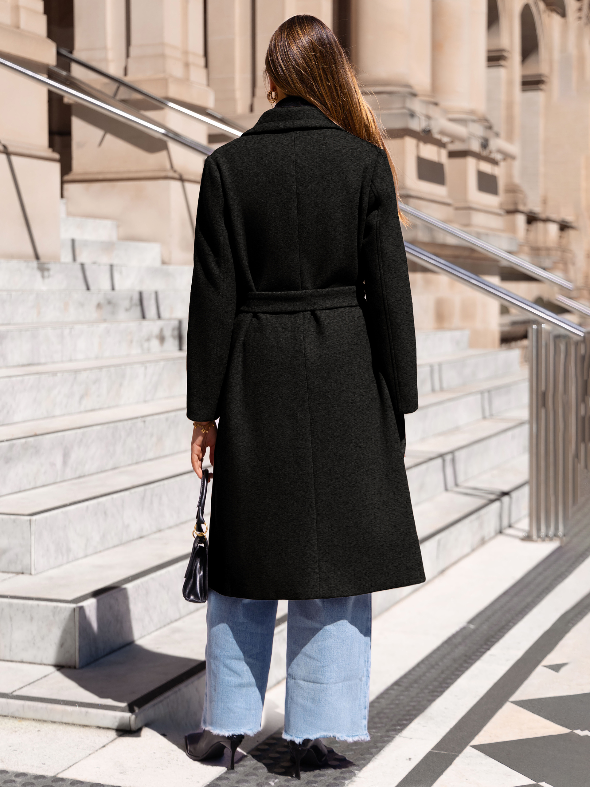 Longline Wool Blend Trench Coat with Belt