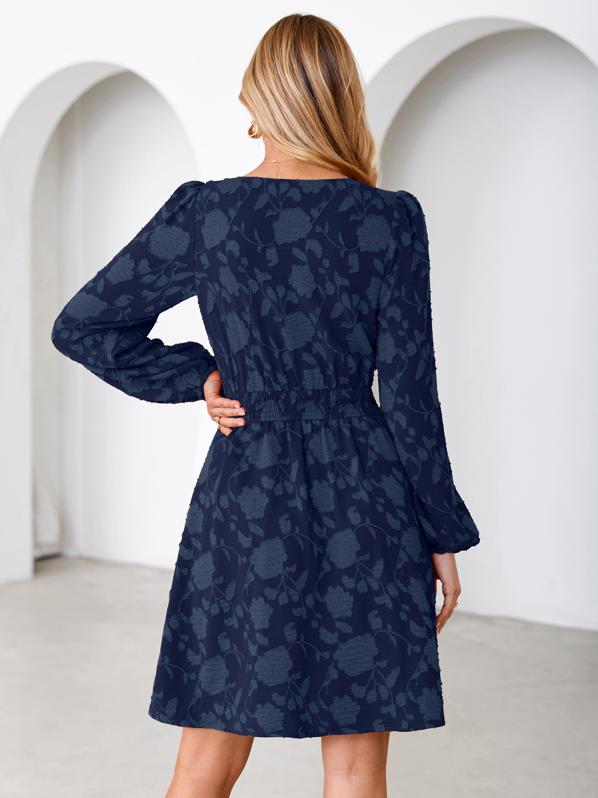 Floral Burnout Puff Sleeve Smocked Mini Dress