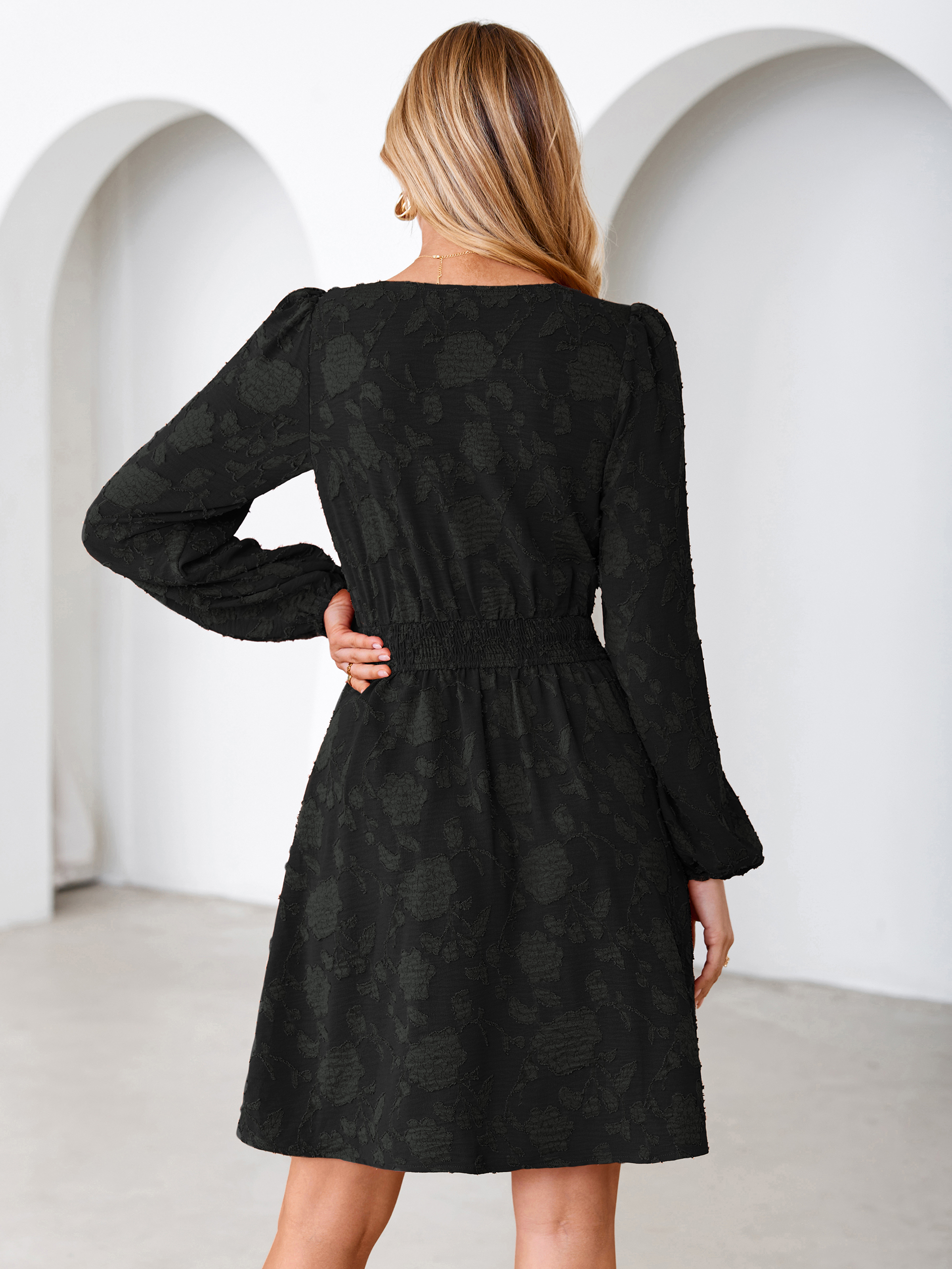 Floral Burnout Puff Sleeve Smocked Mini Dress