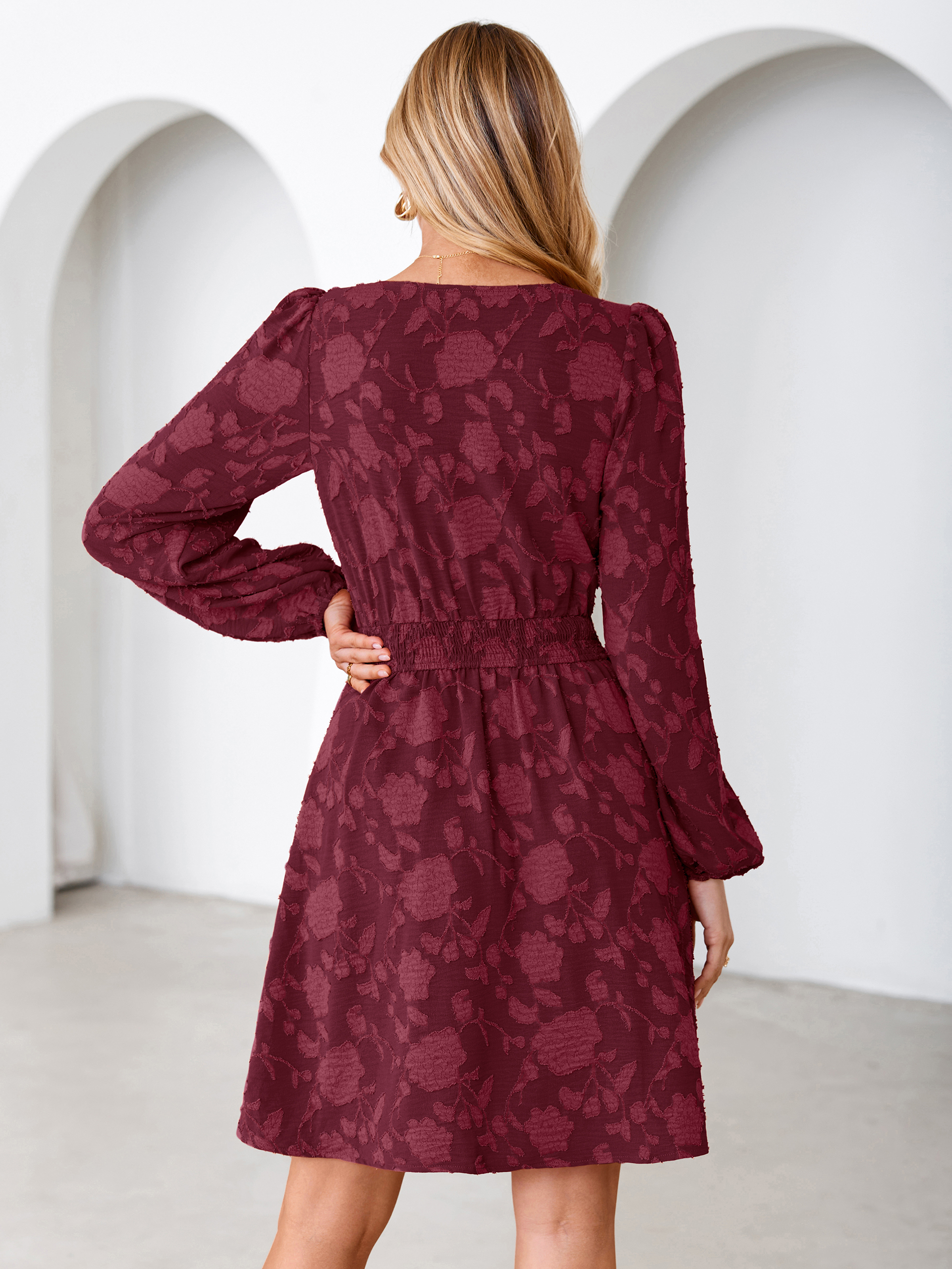 Floral Burnout Puff Sleeve Smocked Mini Dress