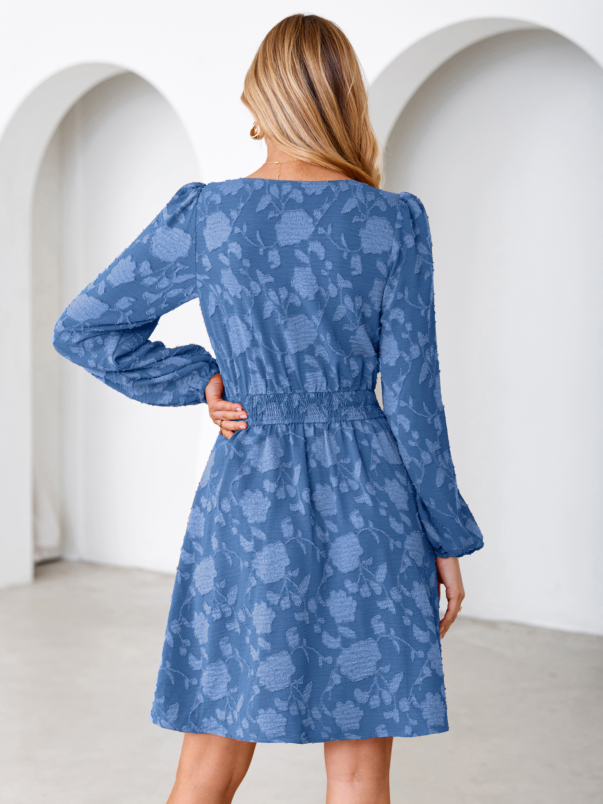 Floral Burnout Puff Sleeve Smocked Mini Dress