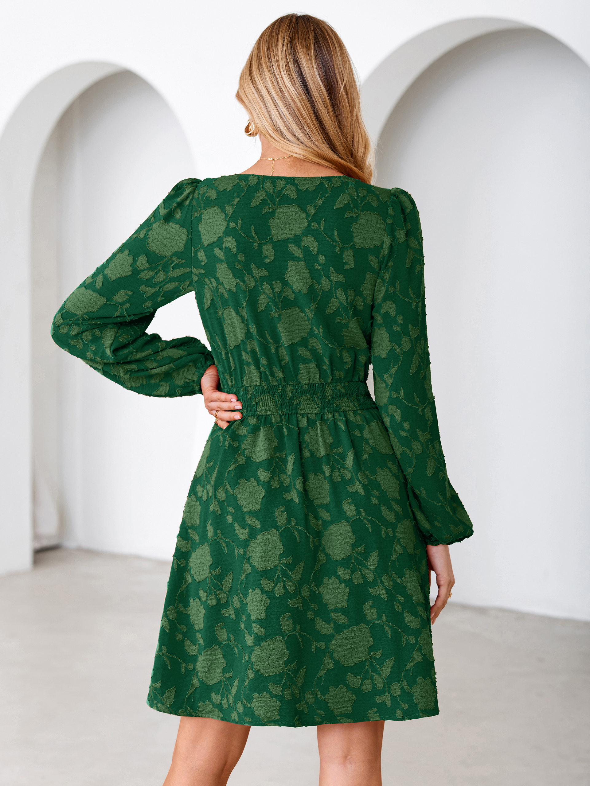 Floral Burnout Puff Sleeve Smocked Mini Dress