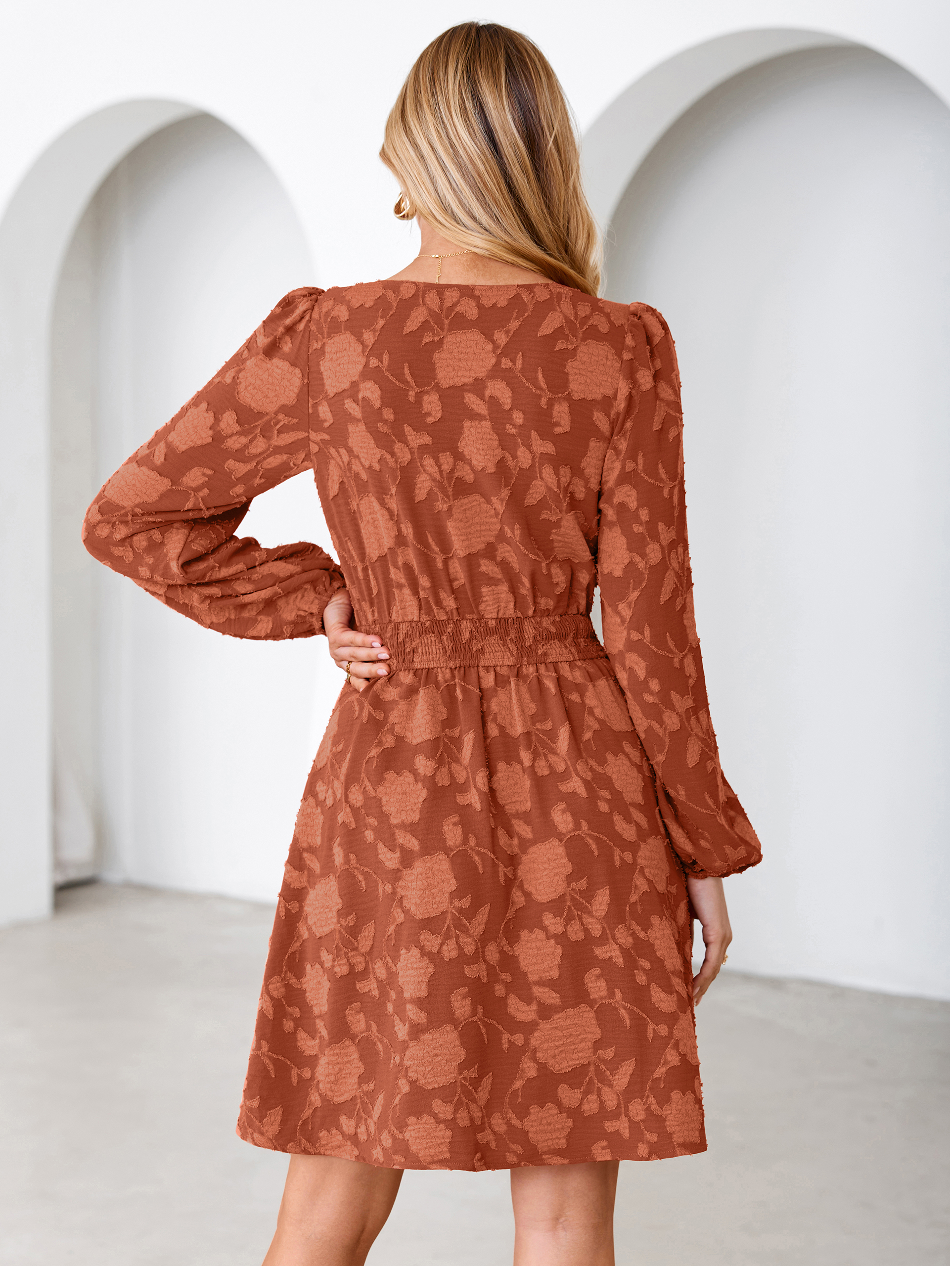 Floral Burnout Puff Sleeve Smocked Mini Dress