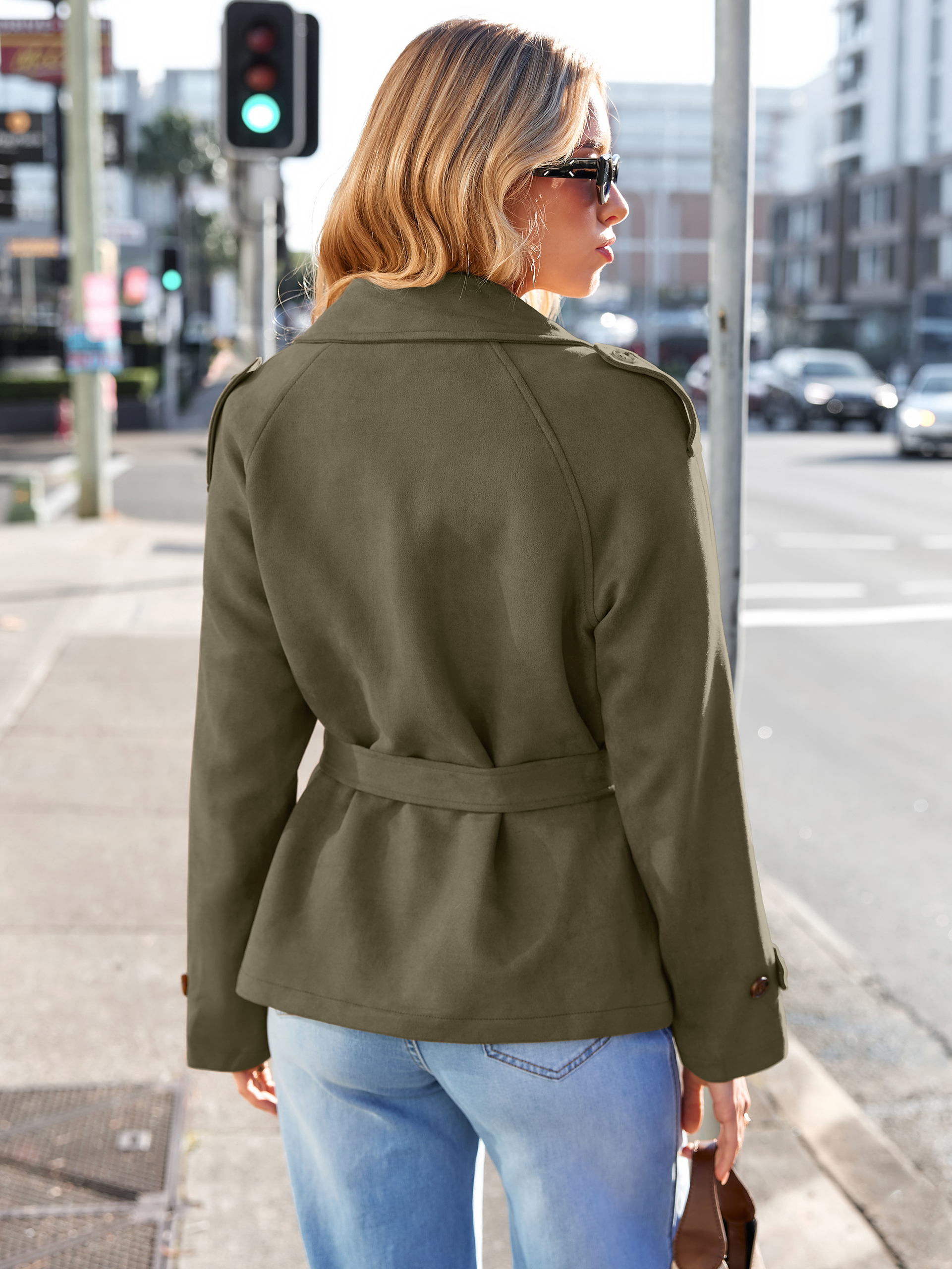 Classic Lapel Belted Faux Suede Trench Jacket