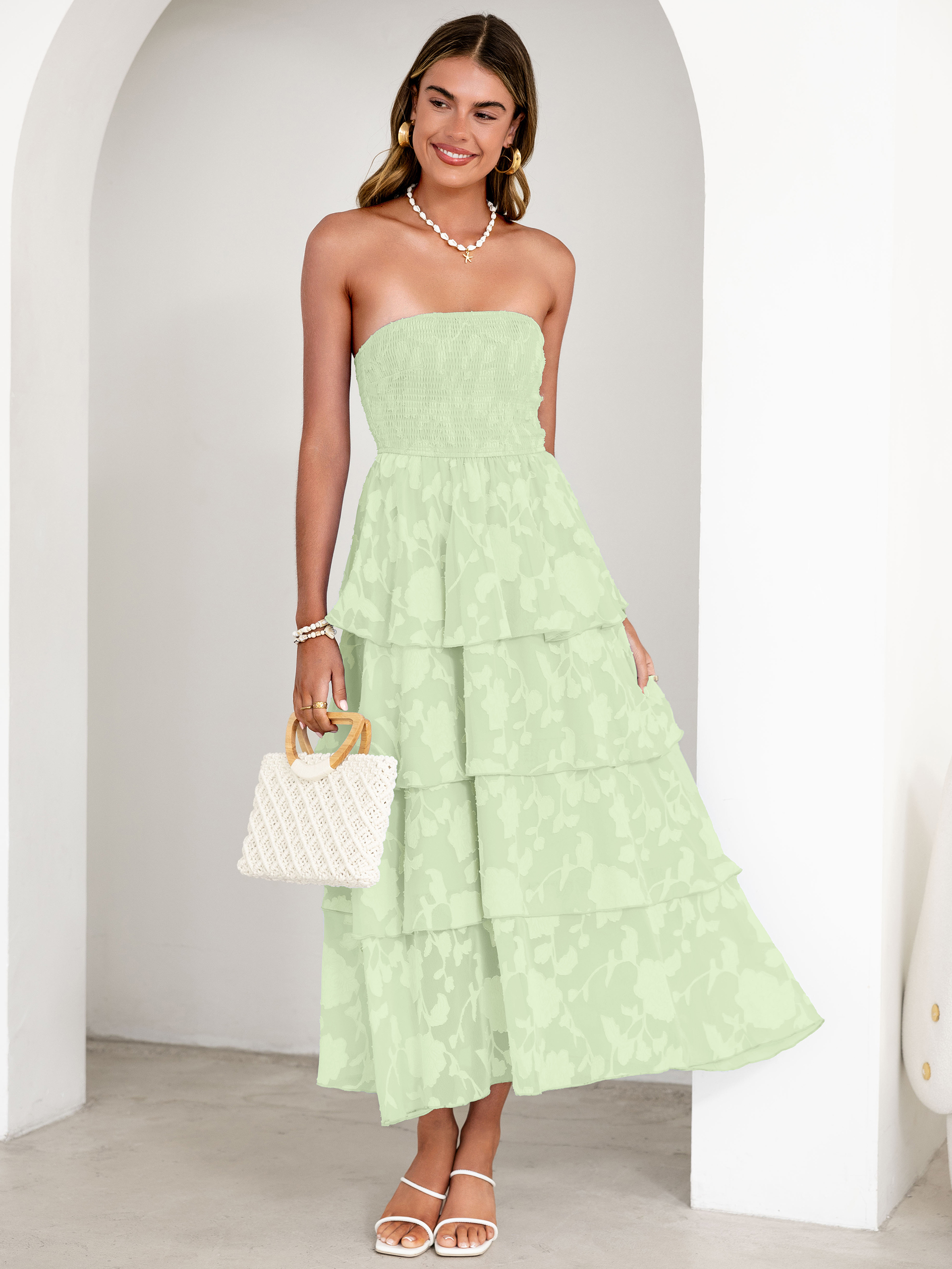 Floral Strapless Smocked Tiered Maxi Dress