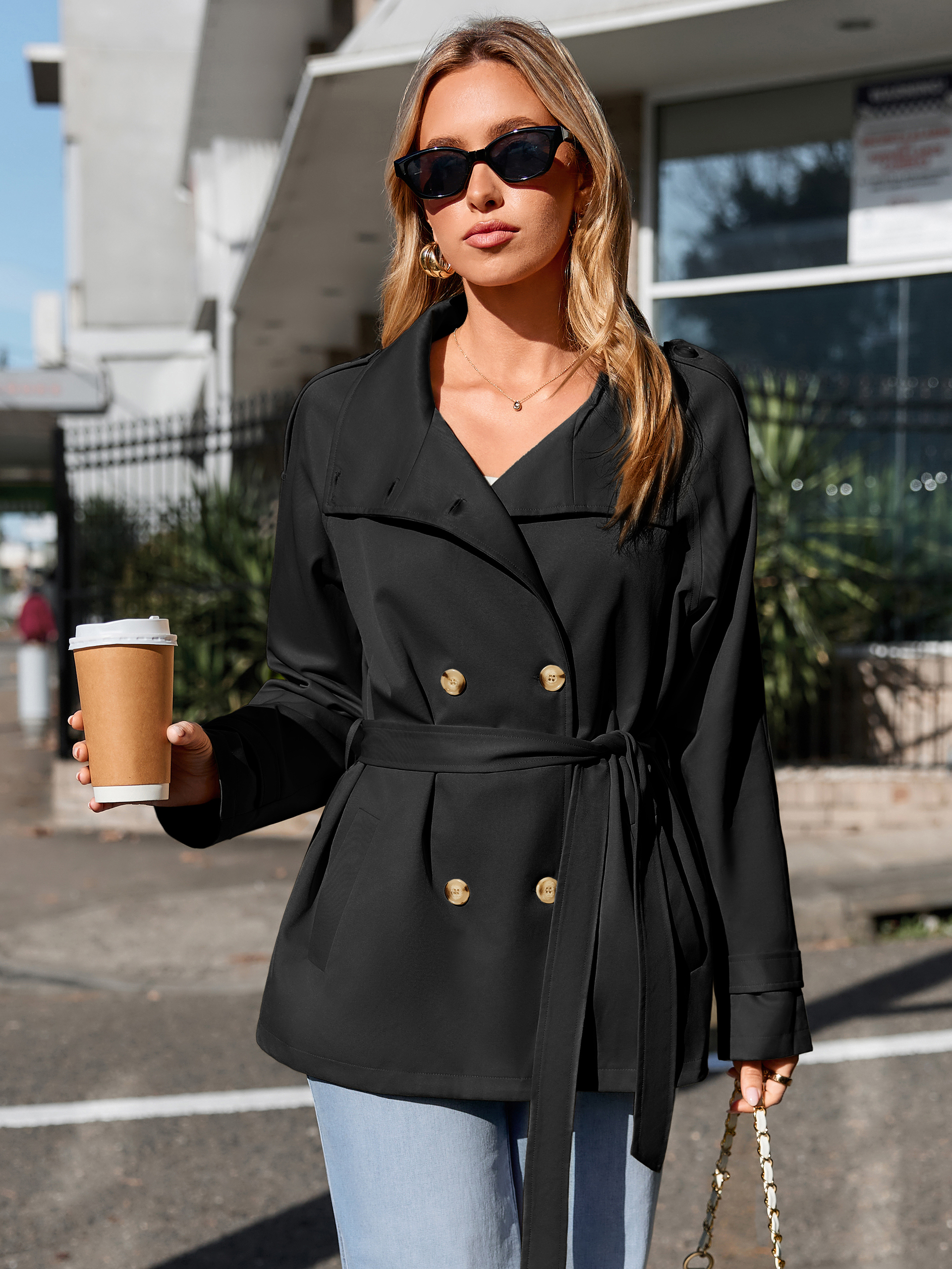 Stand Collar Double-Breasted Trench Coat