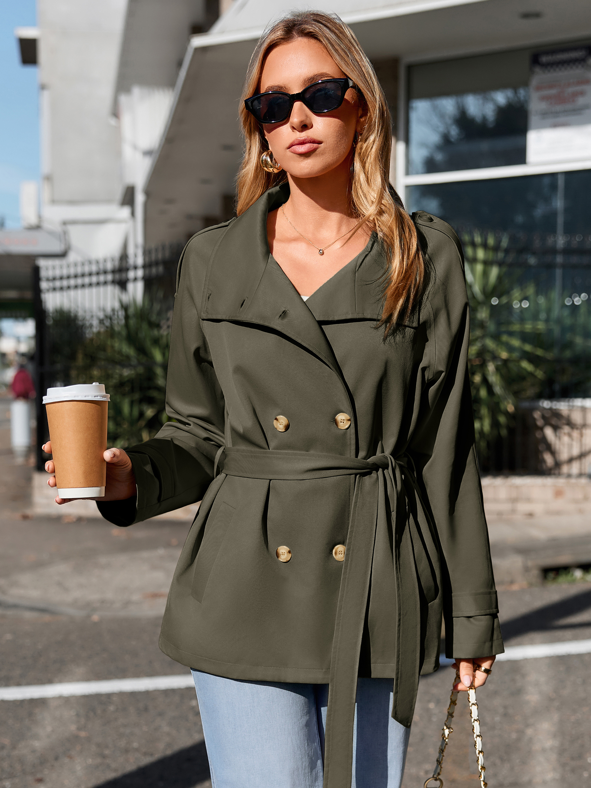 Stand Collar Double-Breasted Trench Coat