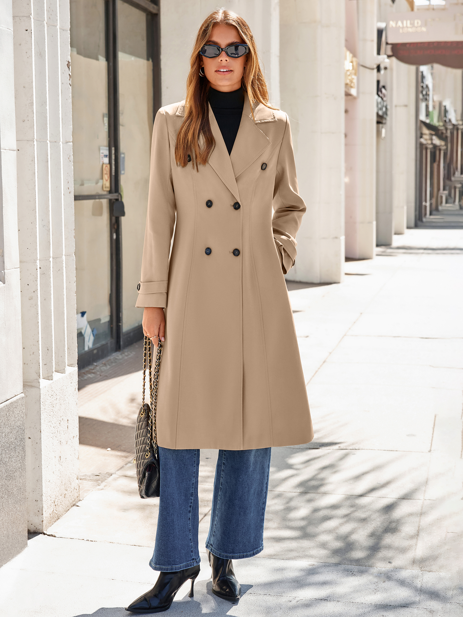 Oversized Double-Breasted Long Trench Coat